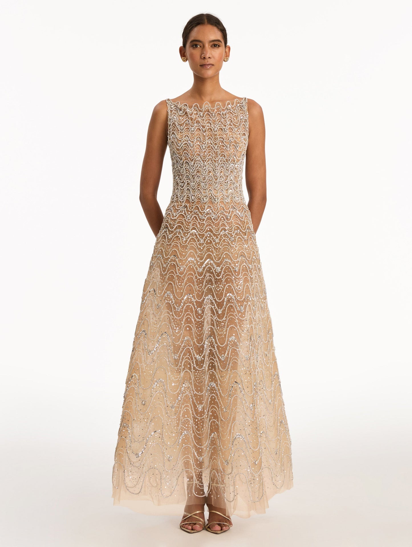 Crystal Wave Embroidered Dress Silver / Oscar de la Renta