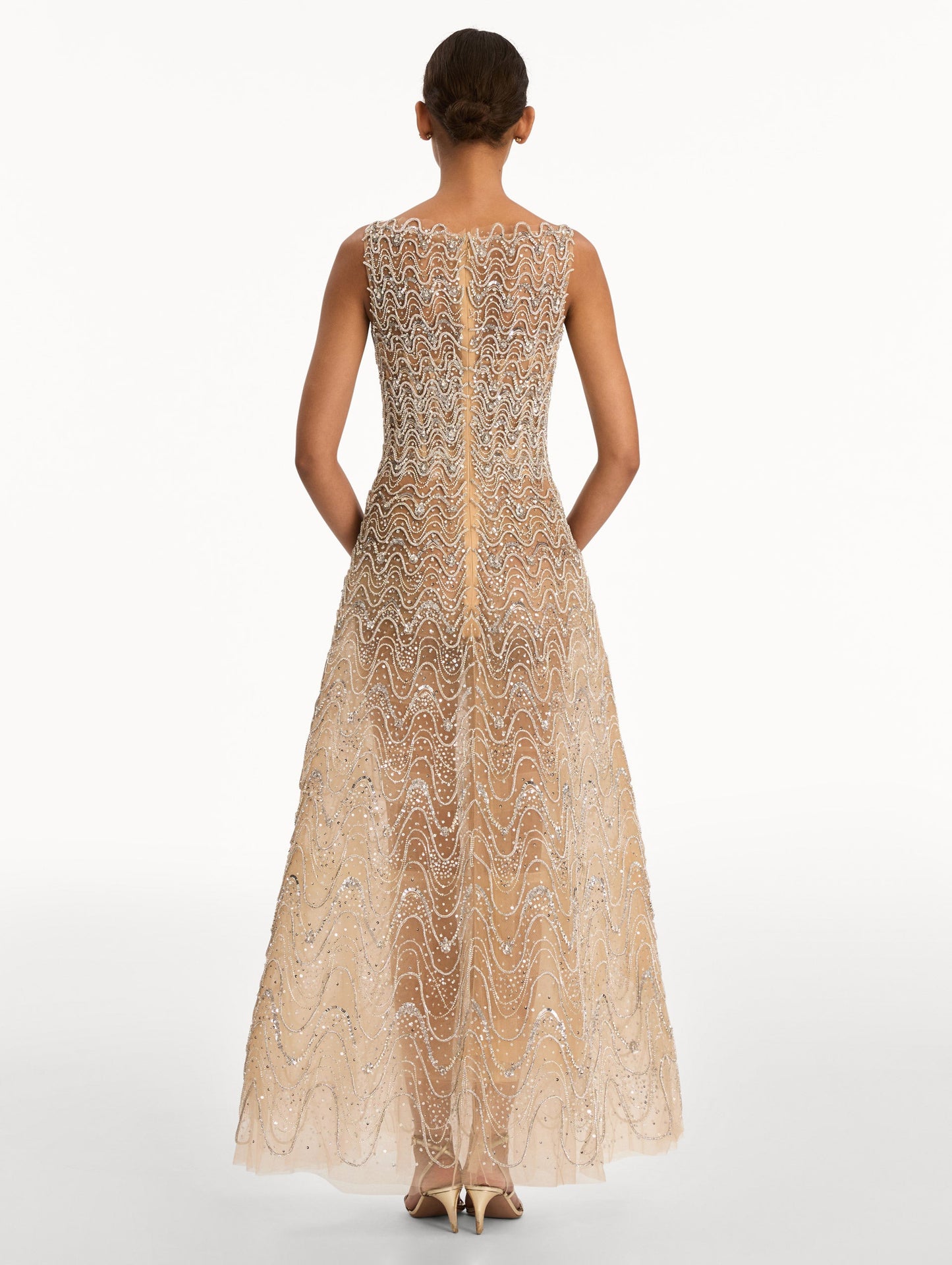 Crystal Wave Embroidered Dress Silver / Oscar de la Renta