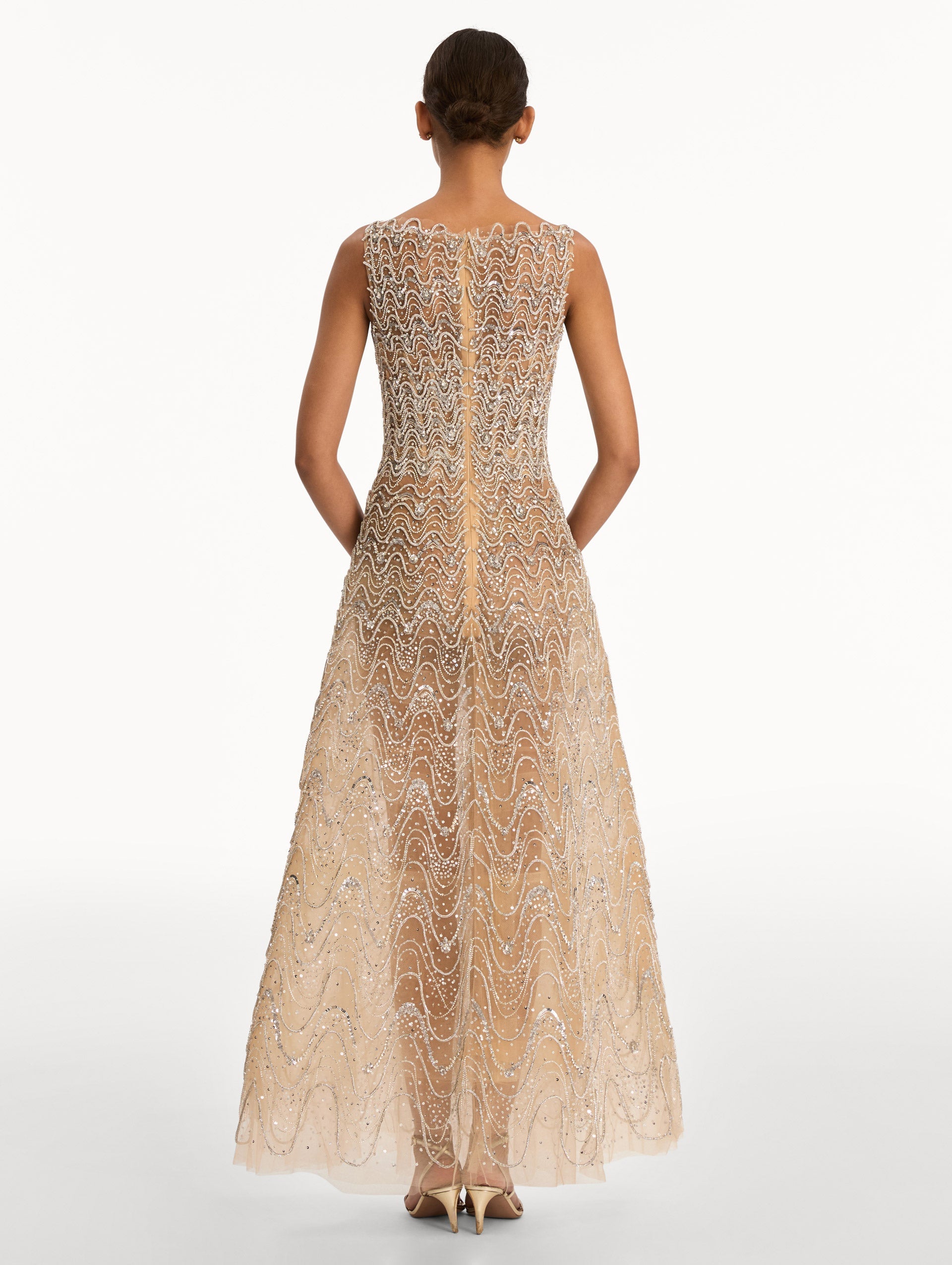 Crystal Wave Embroidered Dress Silver / Oscar de la Renta