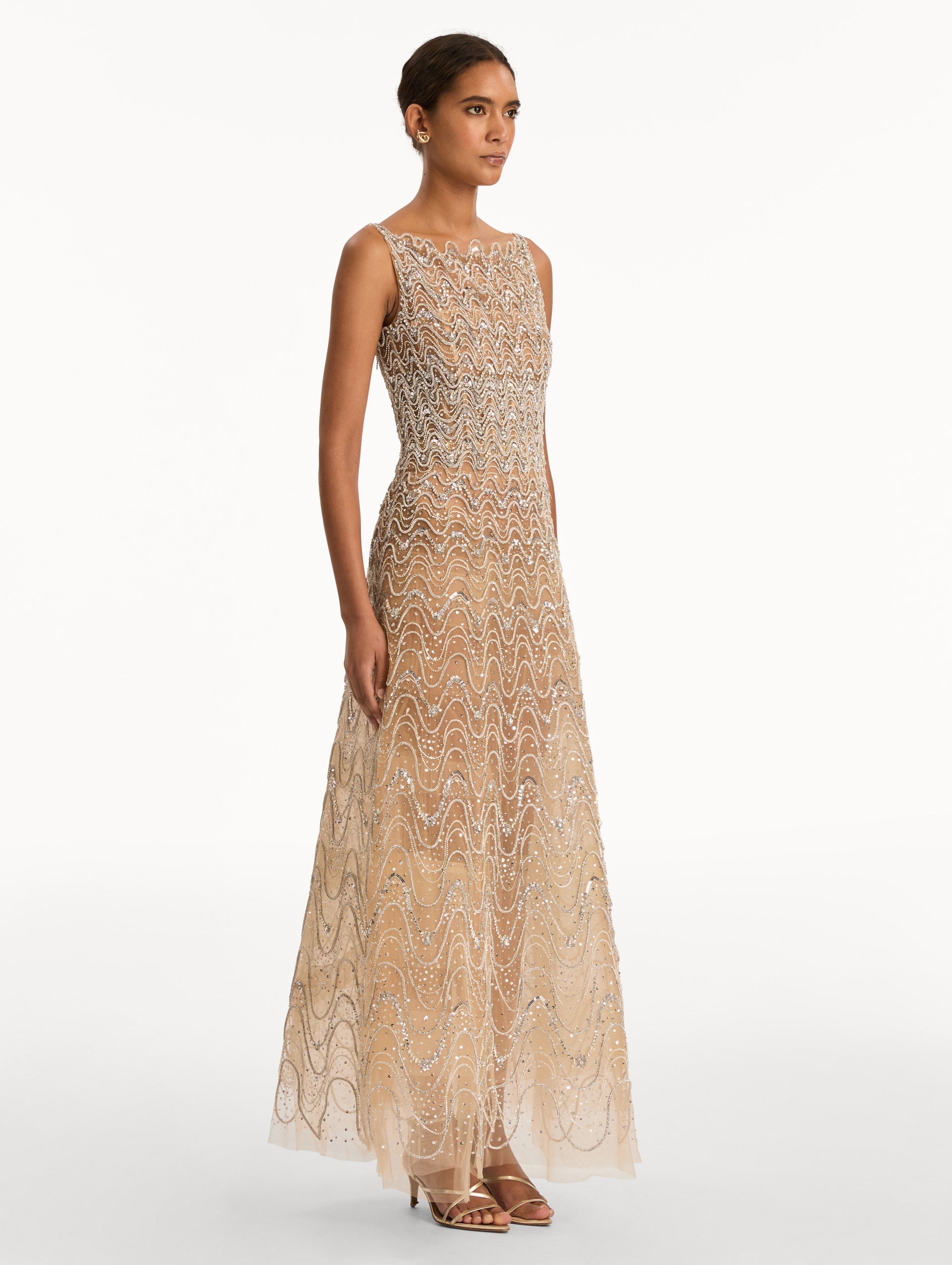 Crystal Wave Embroidered Dress Silver / Oscar de la Renta