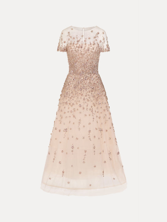 Porcelain Flower Crystal Embroidered Dress Tulip / Oscar de la Renta