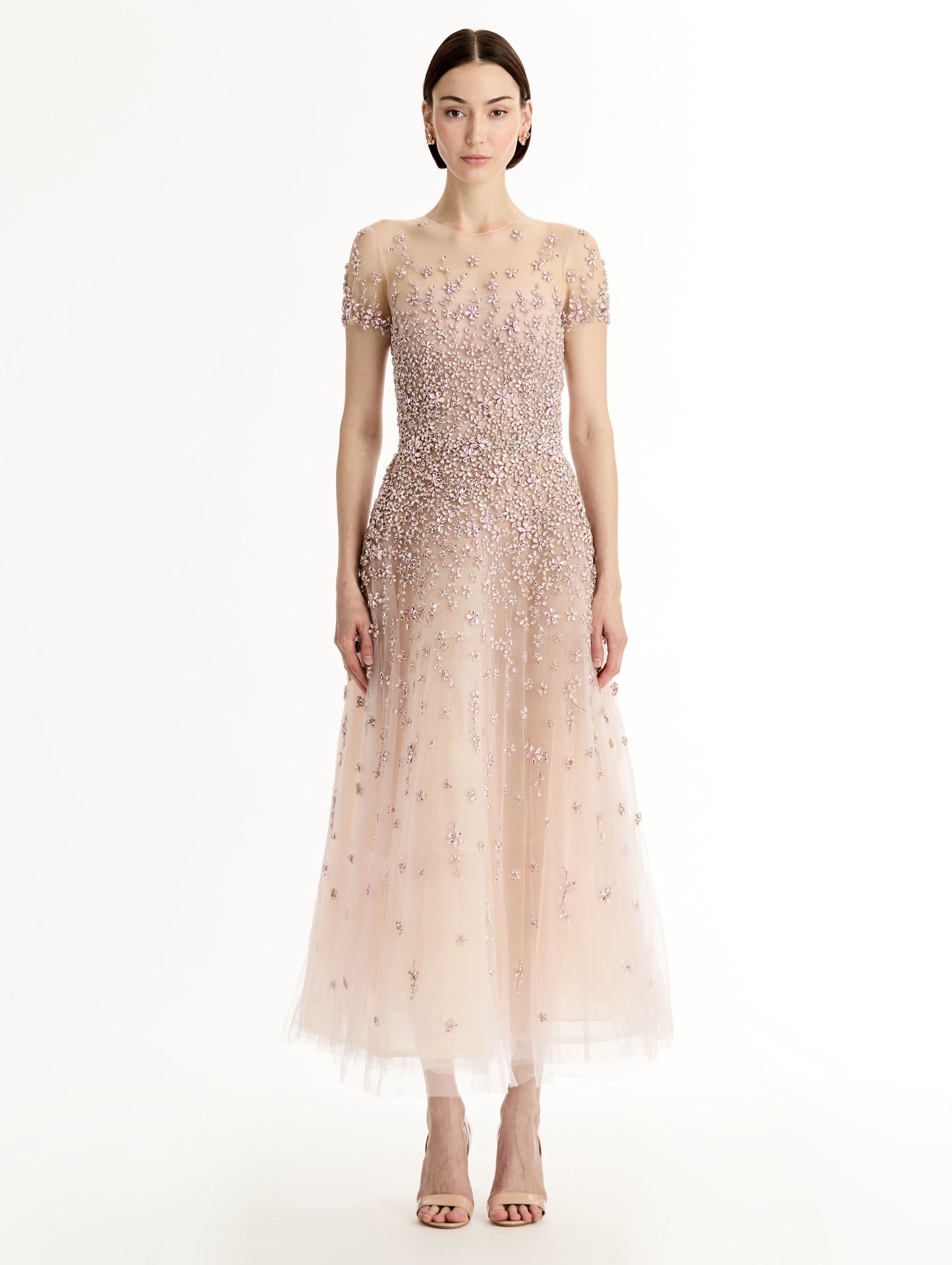 Porcelain Flower Crystal Embroidered Dress Tulip / Oscar de la Renta