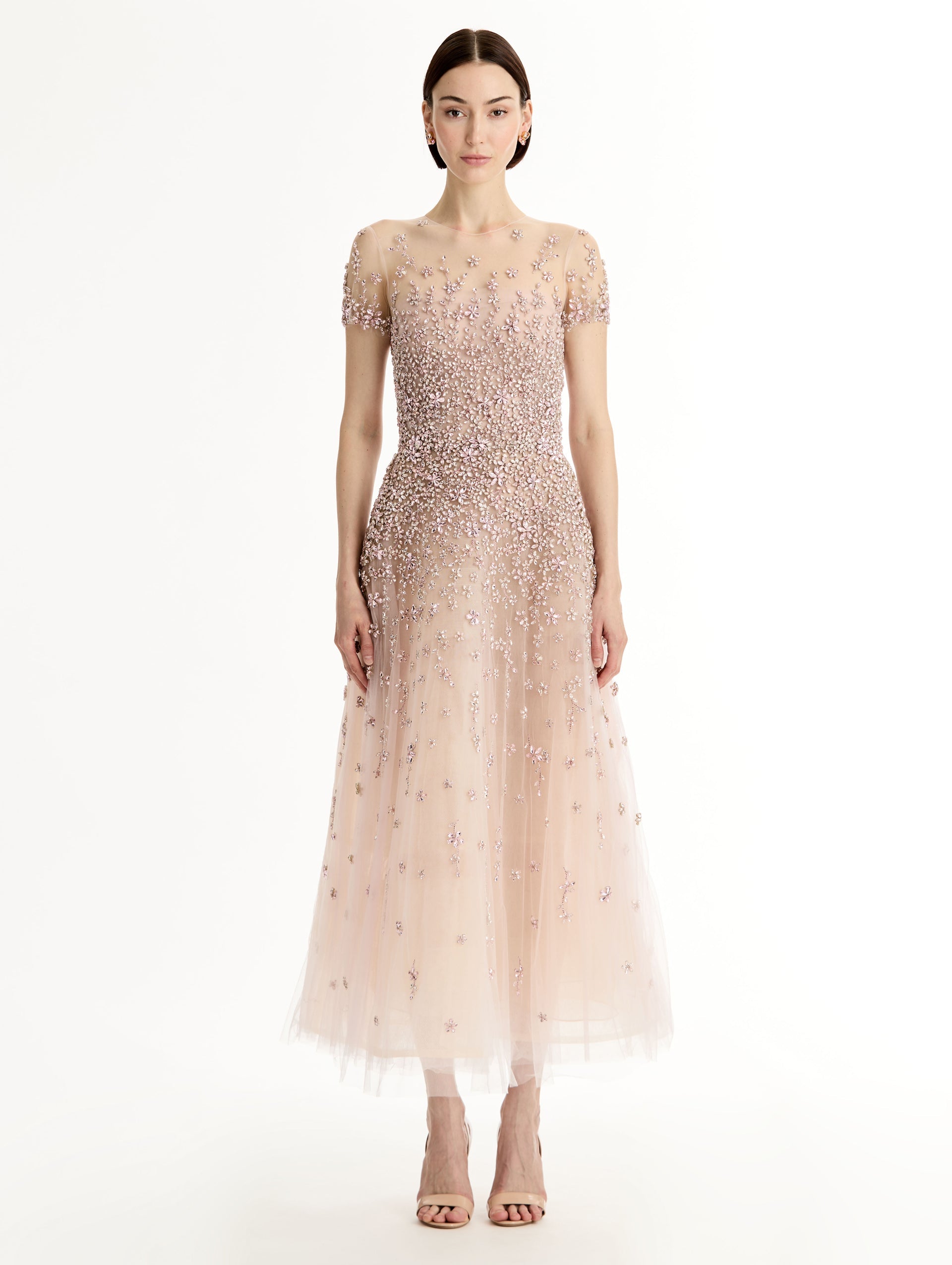 Porcelain Flower Crystal Embroidered Dress Tulip / Oscar de la Renta