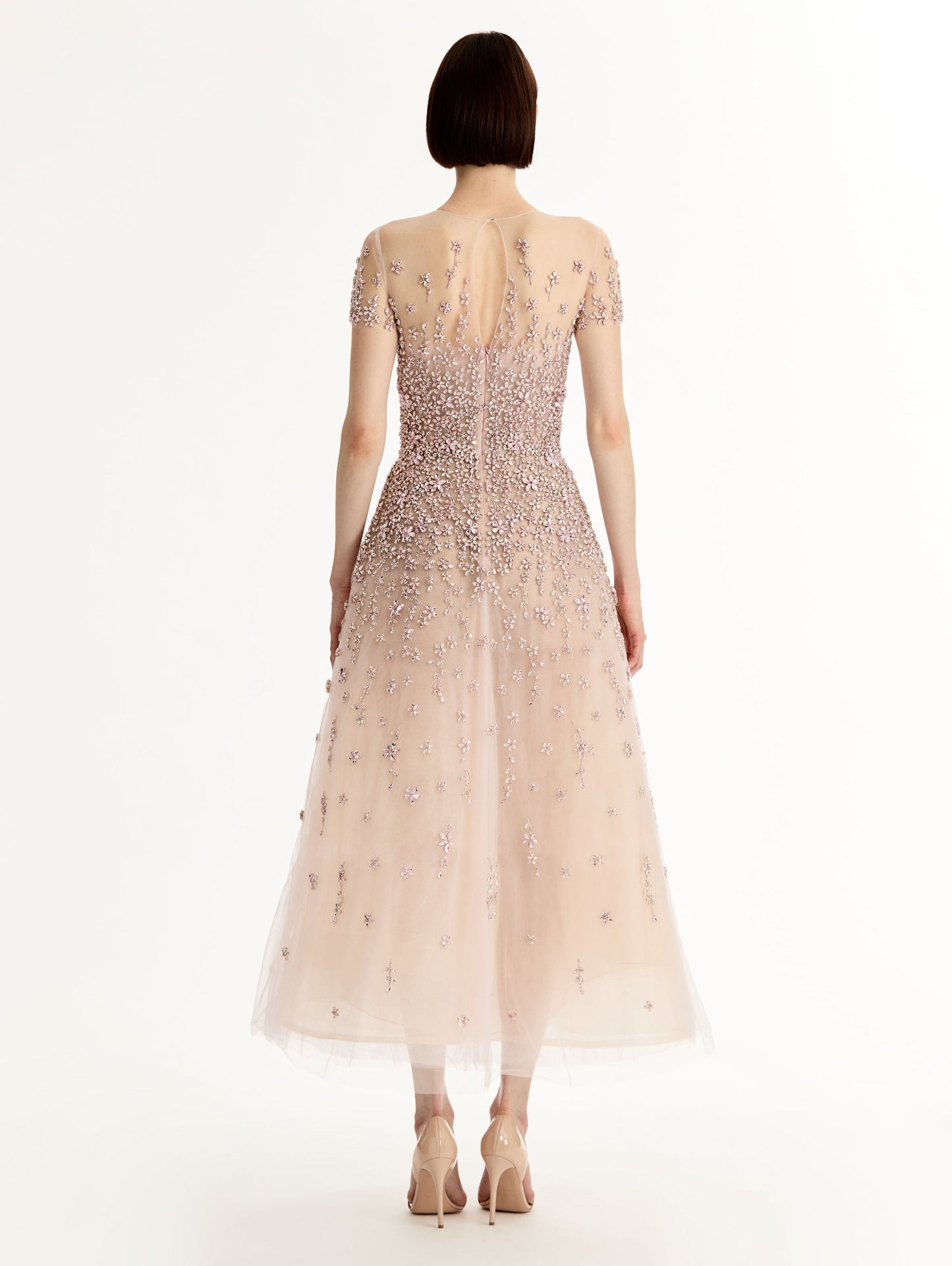 Porcelain Flower Crystal Embroidered Dress Tulip / Oscar de la Renta