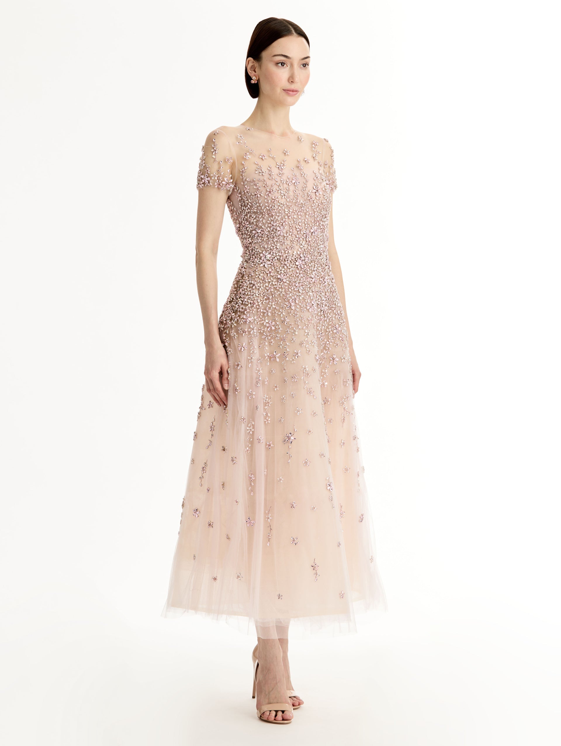 Porcelain Flower Crystal Embroidered Dress Tulip / Oscar de la Renta