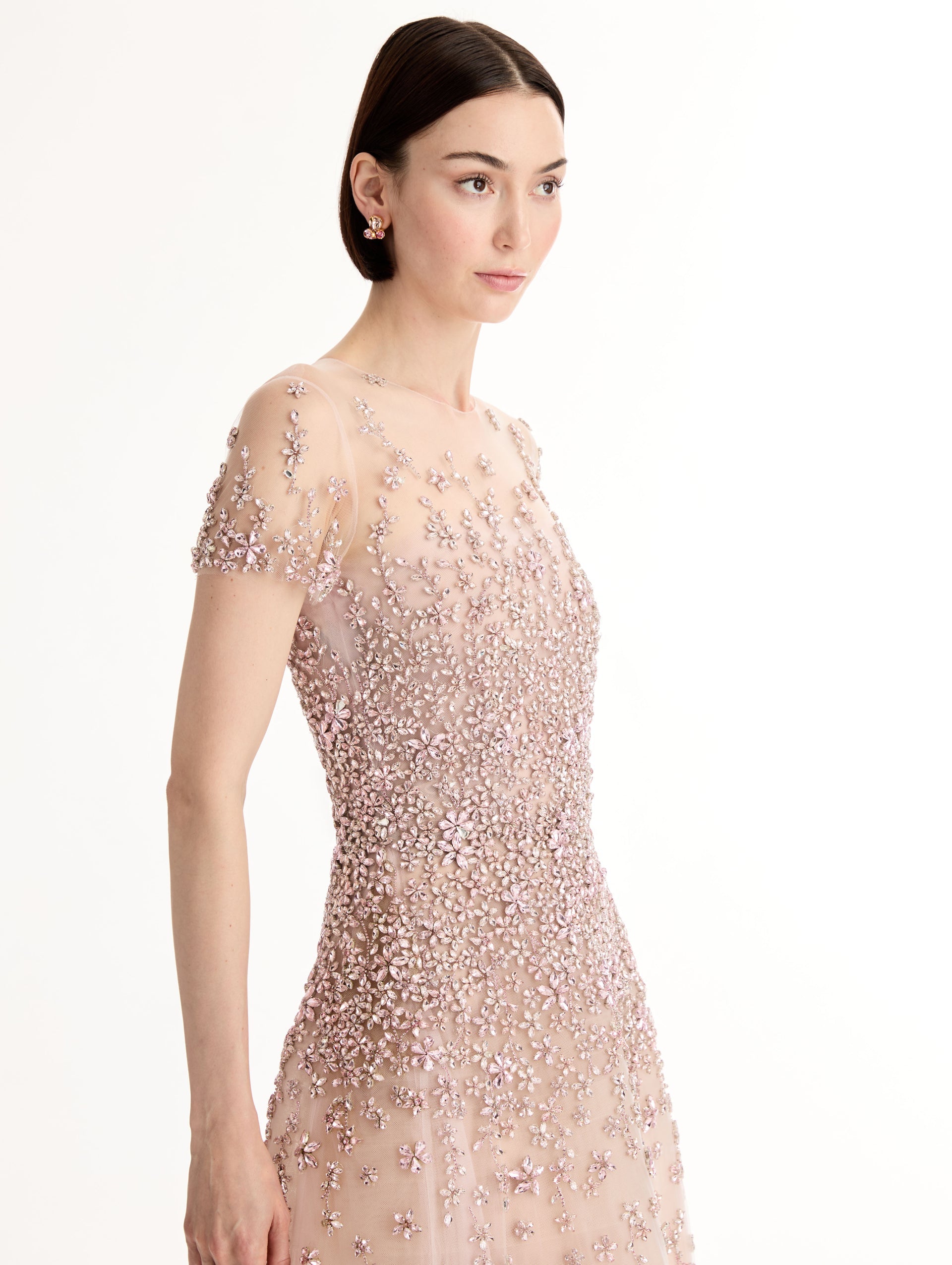 Porcelain Flower Crystal Embroidered Dress Tulip / Oscar de la Renta