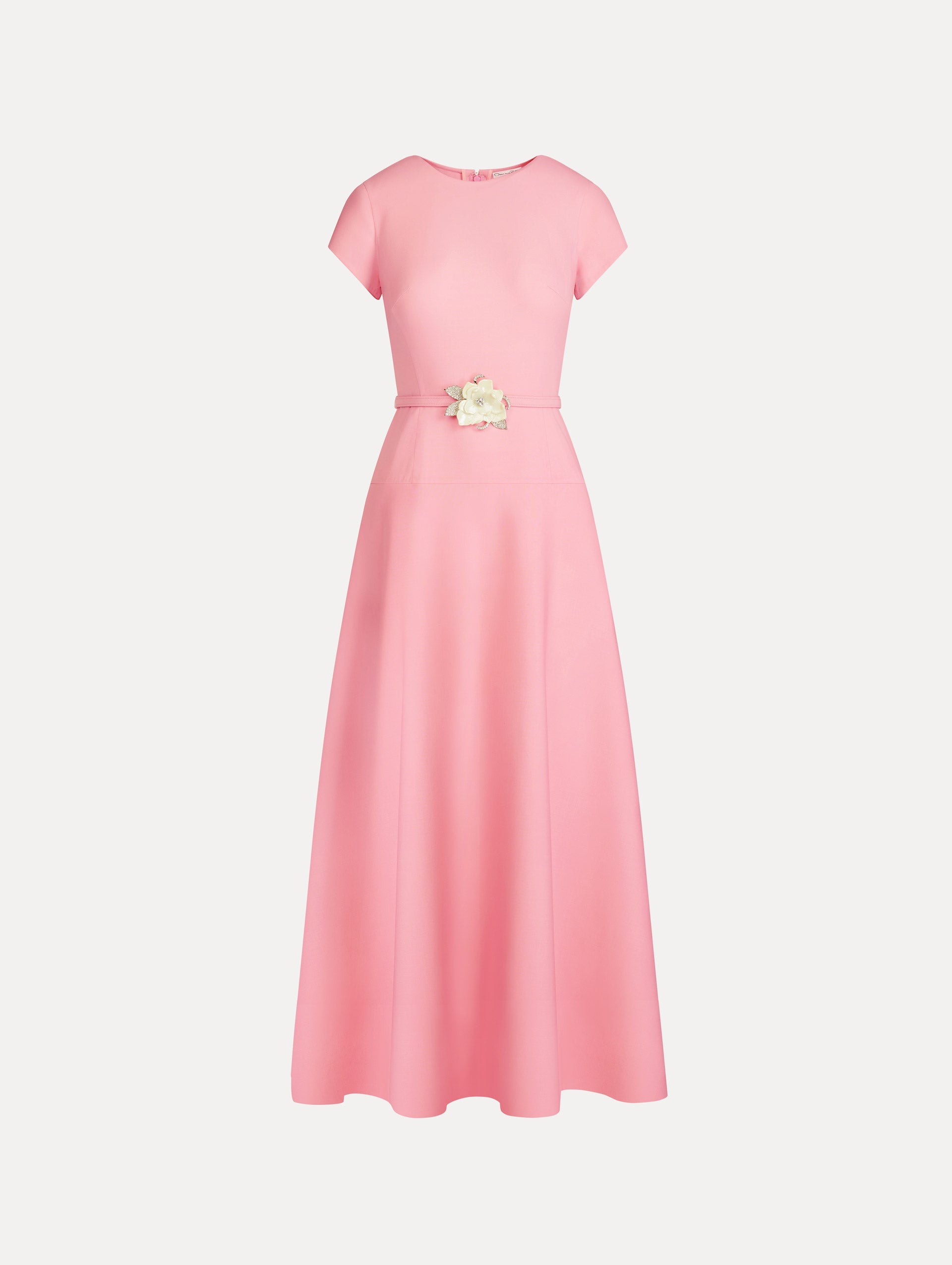Floral Belt Short Sleeve Dress Petal / Oscar de la Renta