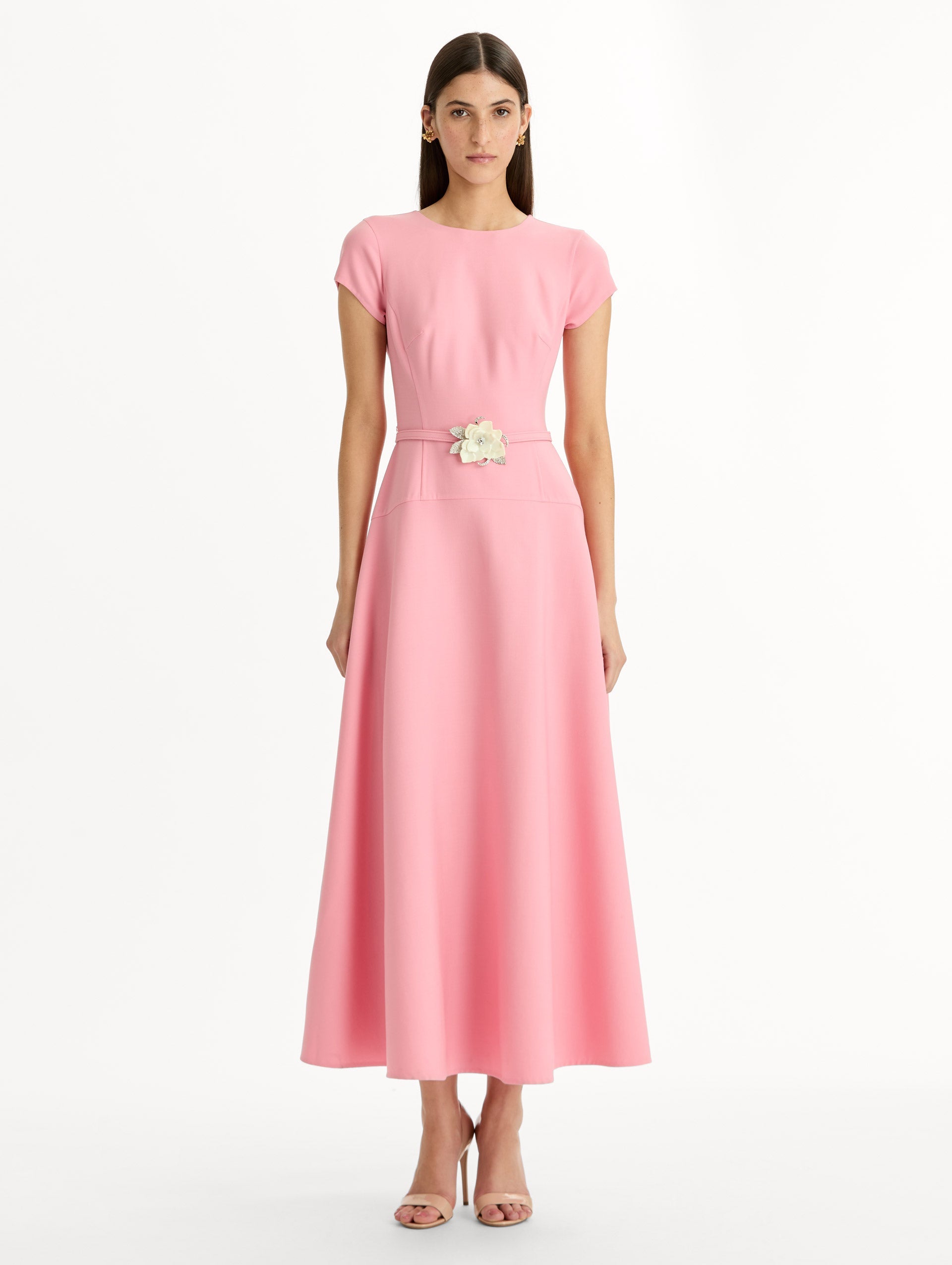 Floral Belt Short Sleeve Dress Petal / Oscar de la Renta