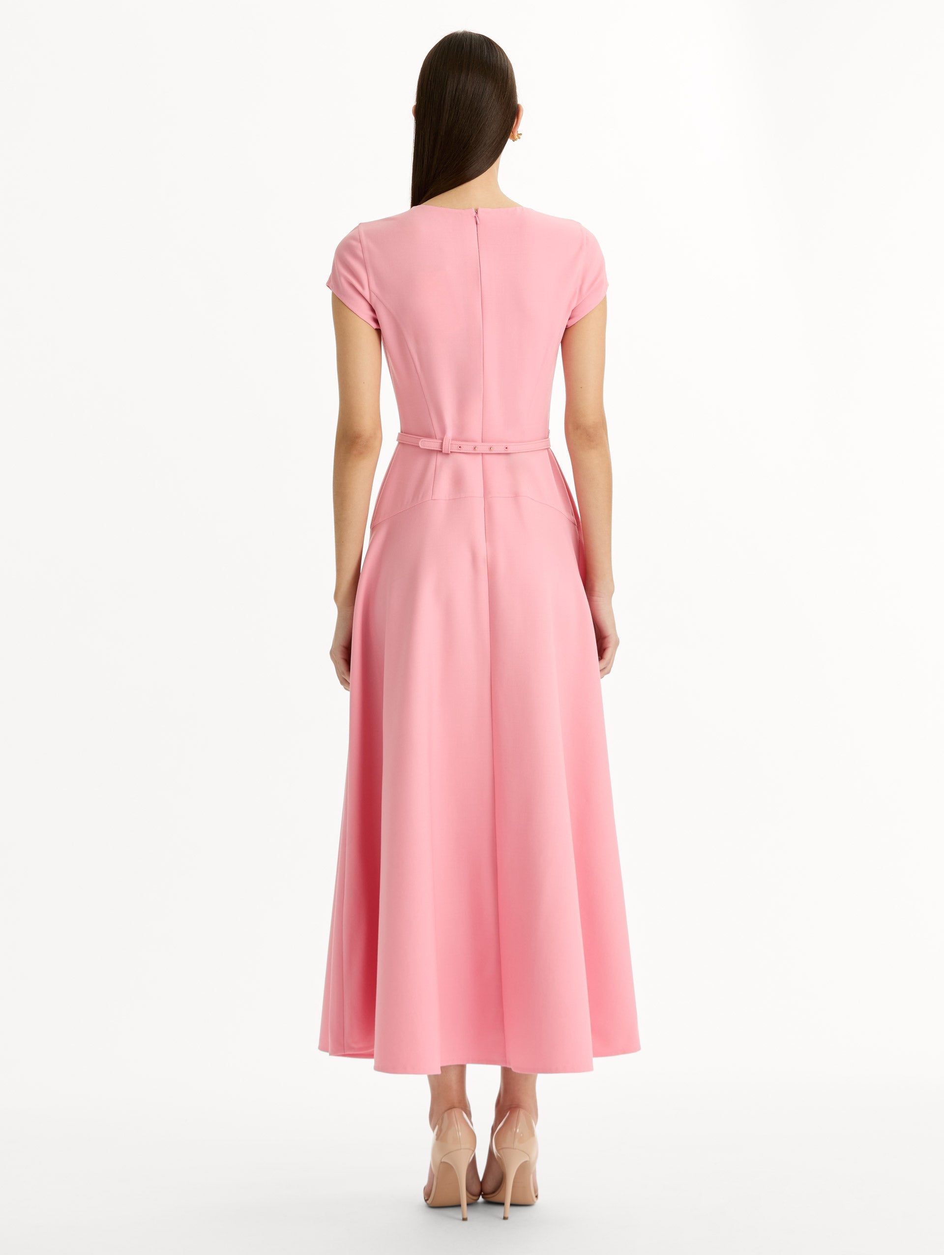 Floral Belt Short Sleeve Dress Petal / Oscar de la Renta