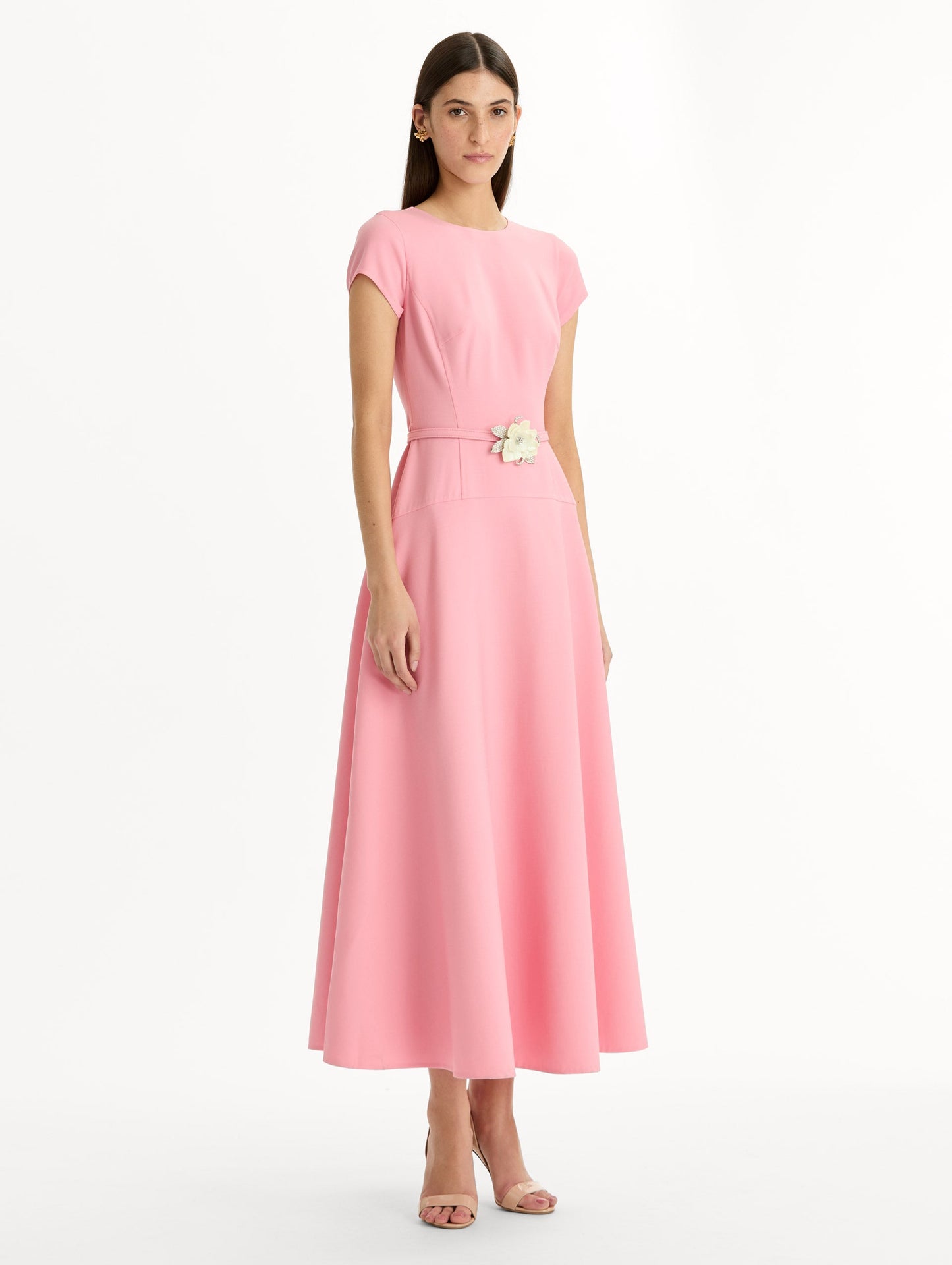 Floral Belt Short Sleeve Dress Petal / Oscar de la Renta