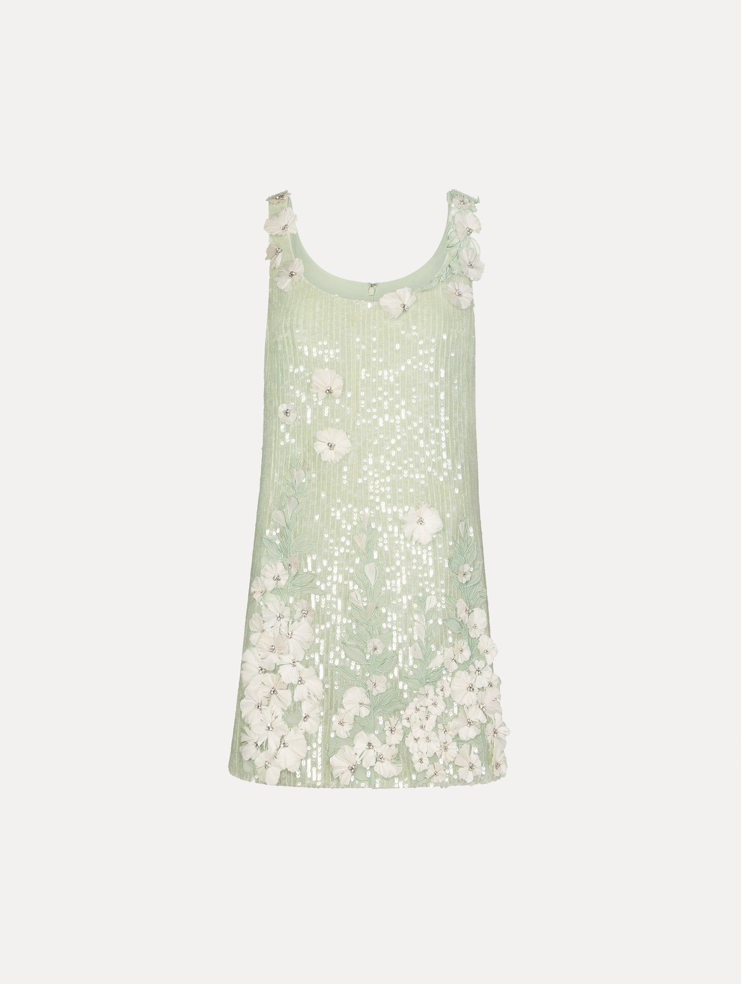 Foxglove Embroidered Sequin Tulle Shift Dress Green / Oscar de la Renta