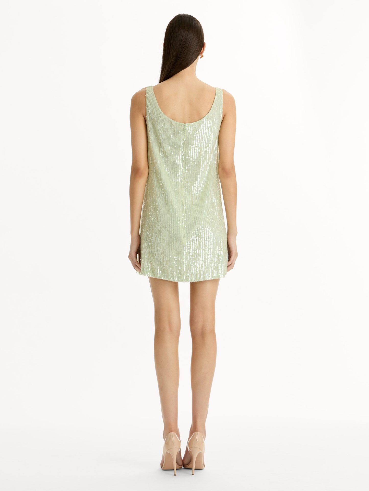 Foxglove Embroidered Sequin Tulle Shift Dress Green / Oscar de la Renta