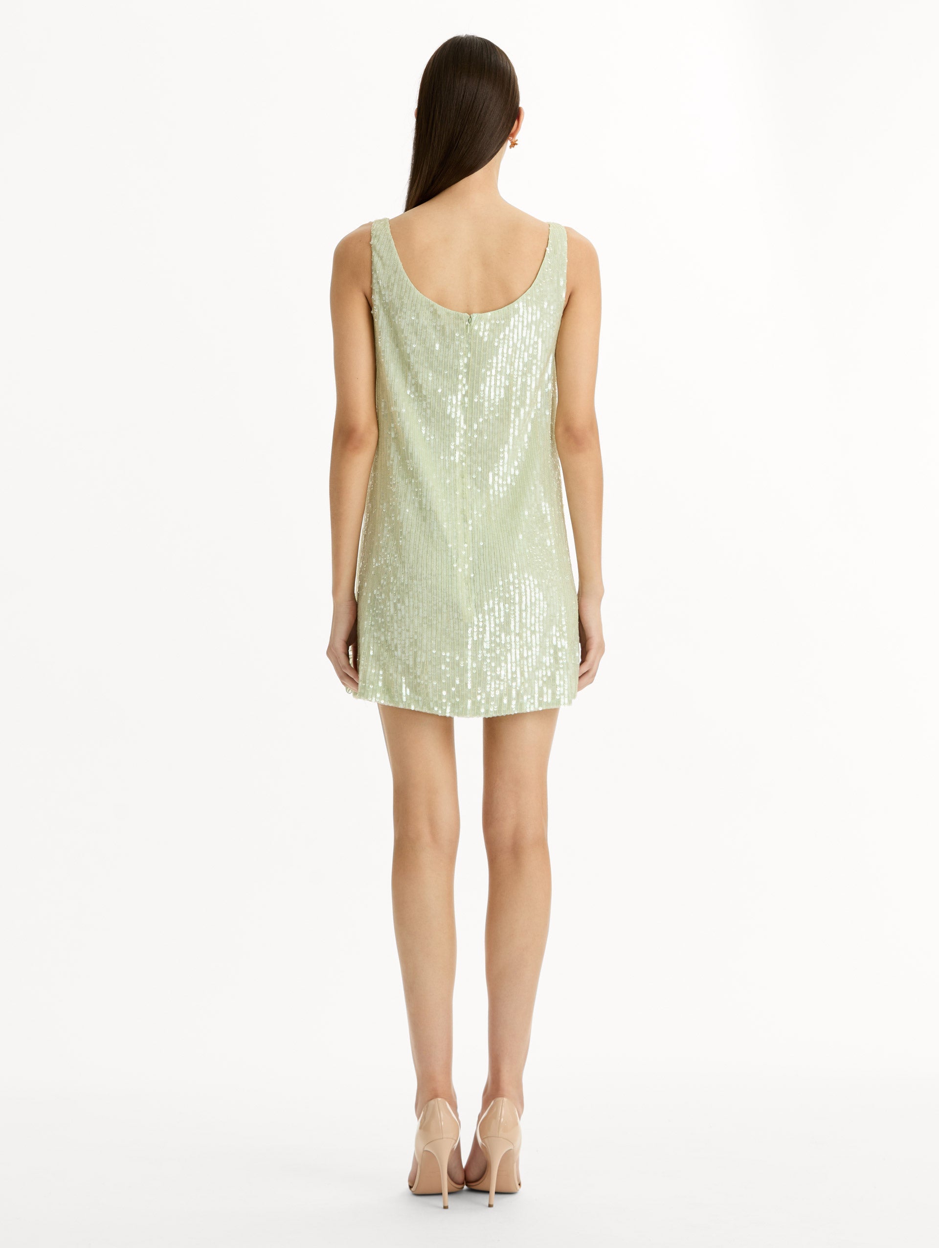 Foxglove Embroidered Sequin Tulle Shift Dress Green / Oscar de la Renta
