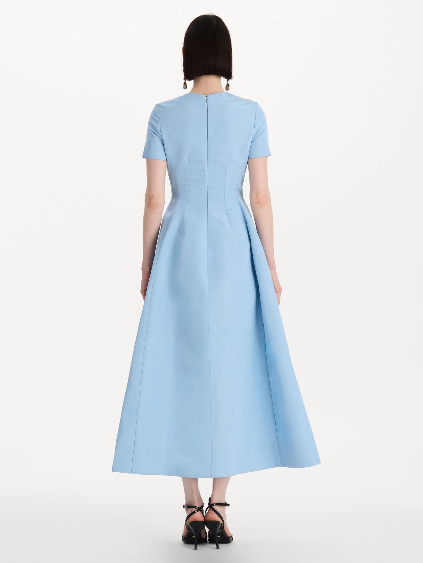 Crystal Flower Embroidered Faille Dress Cerulean / Oscar de la Renta