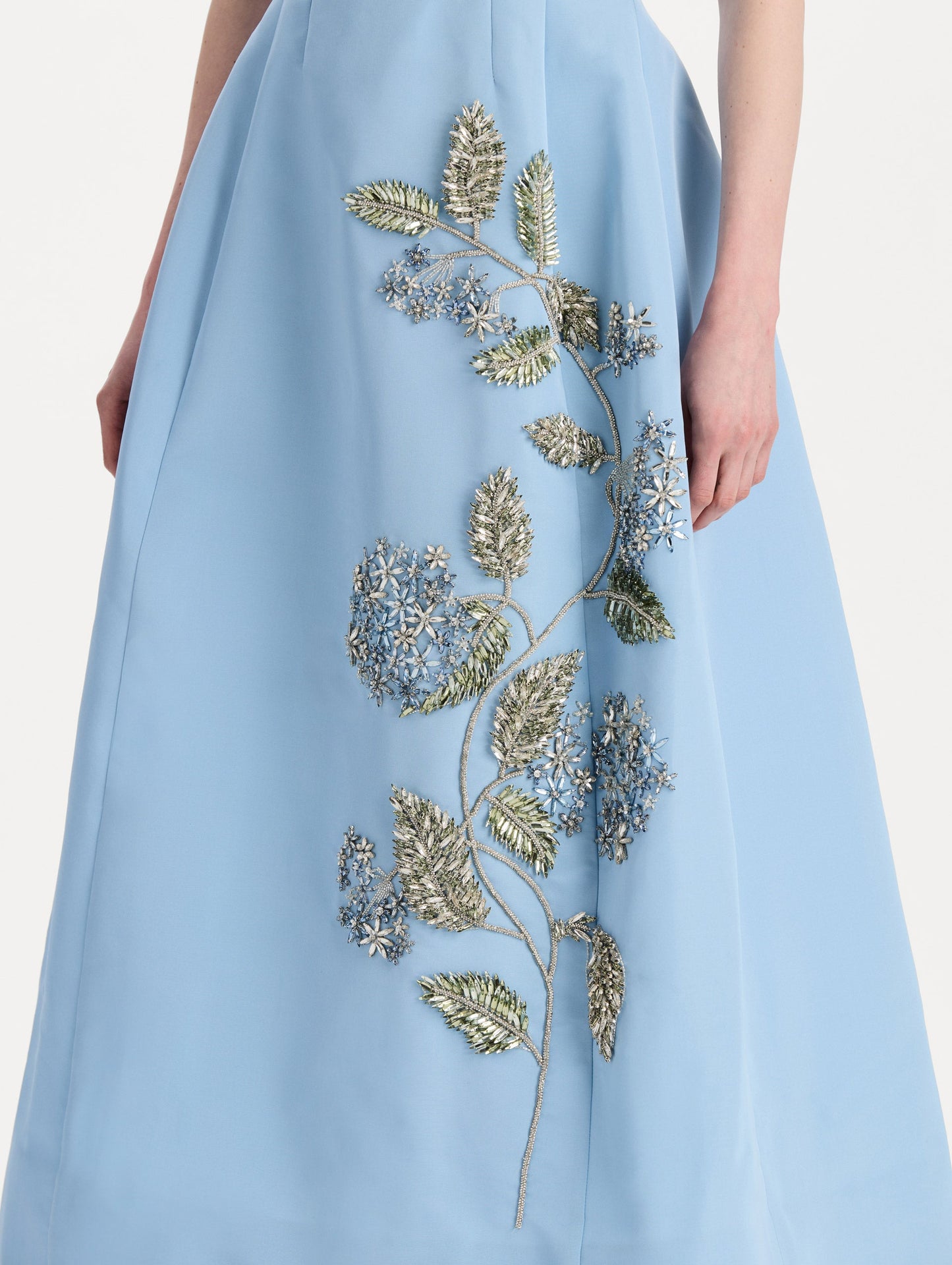 Crystal Flower Embroidered Faille Dress Cerulean / Oscar de la Renta