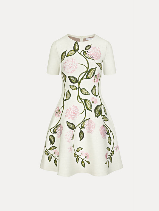 Porcelain Flower Jacquard Dress Ivory/pink / Oscar de la Renta