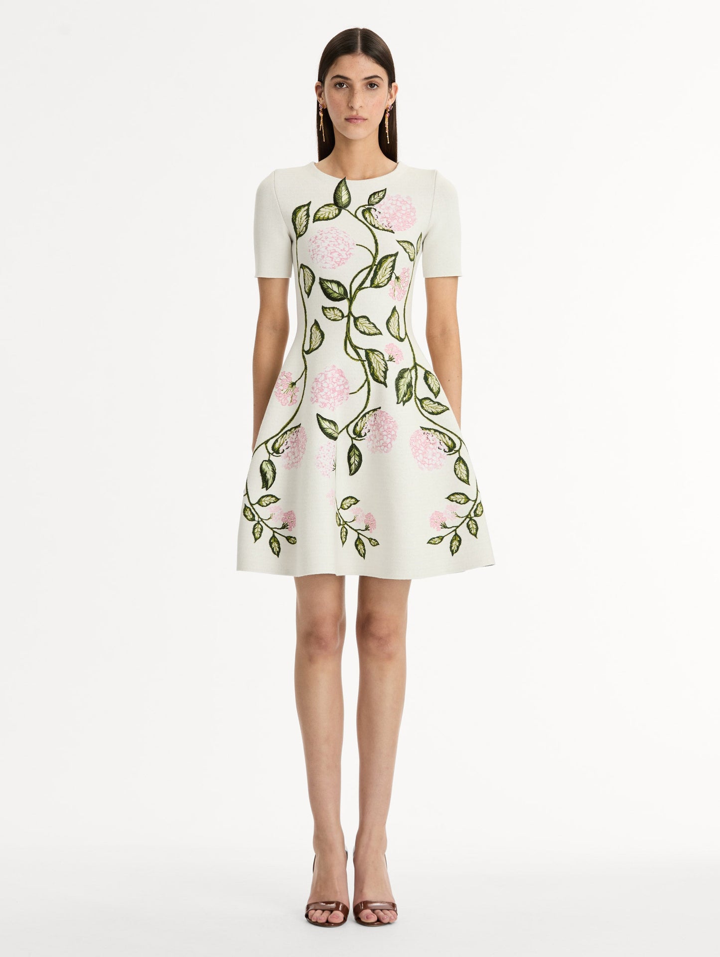 Porcelain Flower Jacquard Dress Ivory/pink / Oscar de la Renta