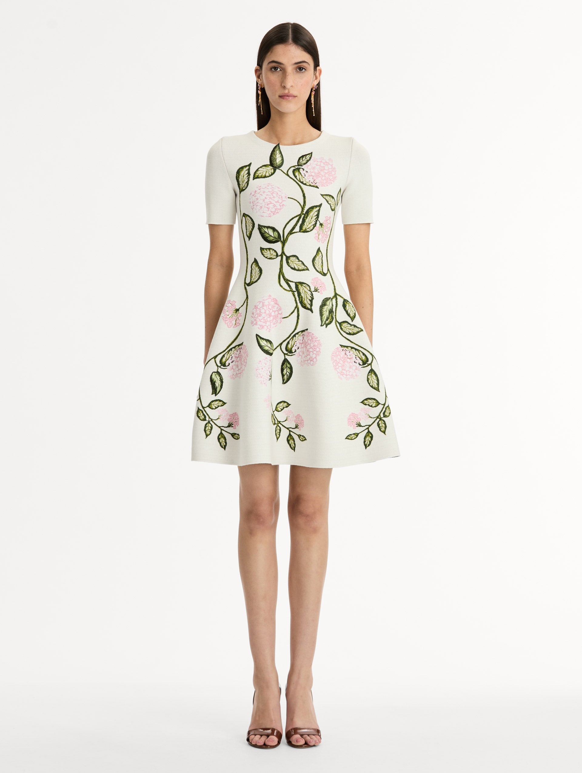 Porcelain Flower Jacquard Dress Ivory/pink / Oscar de la Renta