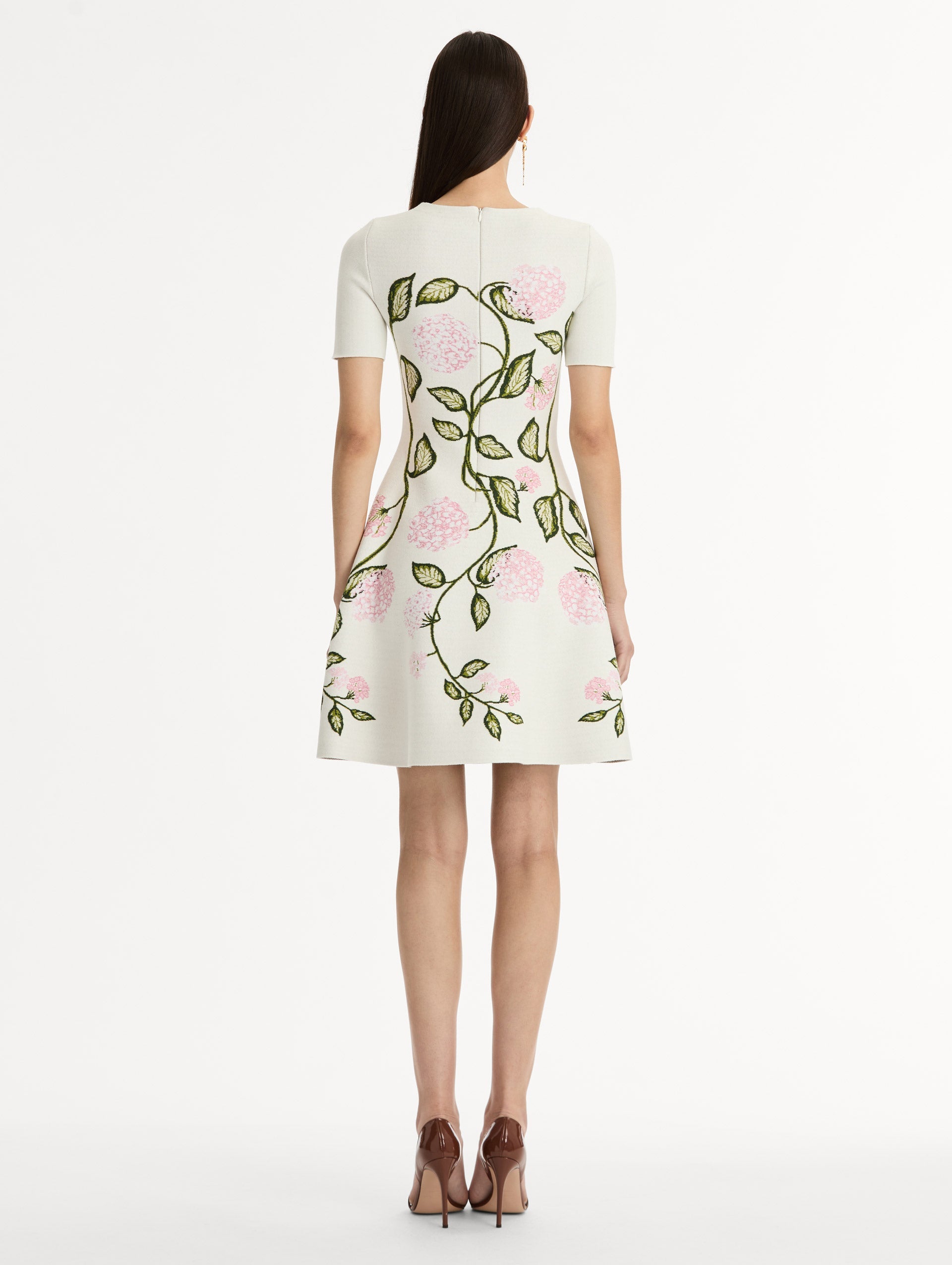 Porcelain Flower Jacquard Dress Ivory/pink / Oscar de la Renta