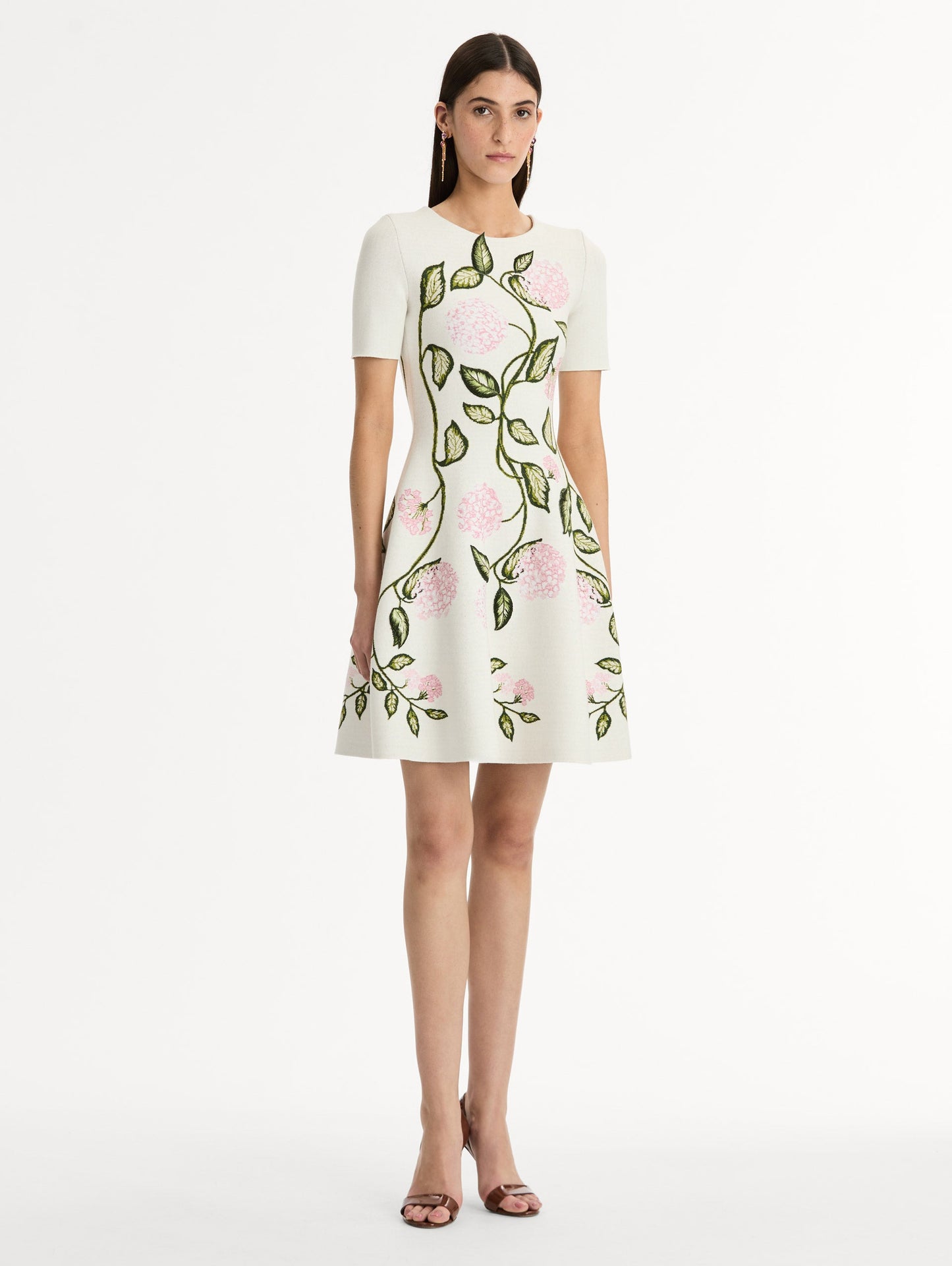 Porcelain Flower Jacquard Dress Ivory/pink / Oscar de la Renta