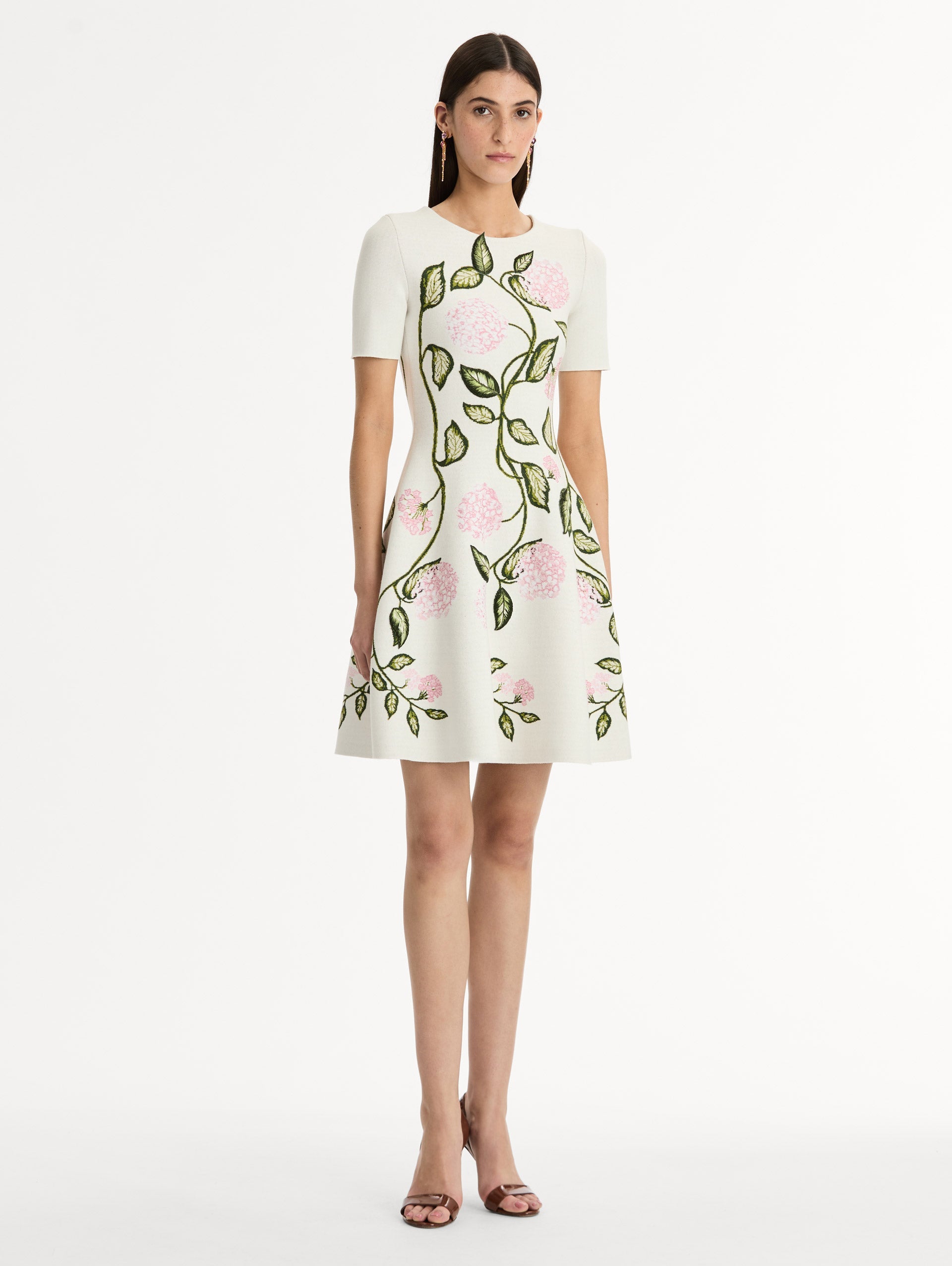 Porcelain Flower Jacquard Dress Ivory/pink / Oscar de la Renta