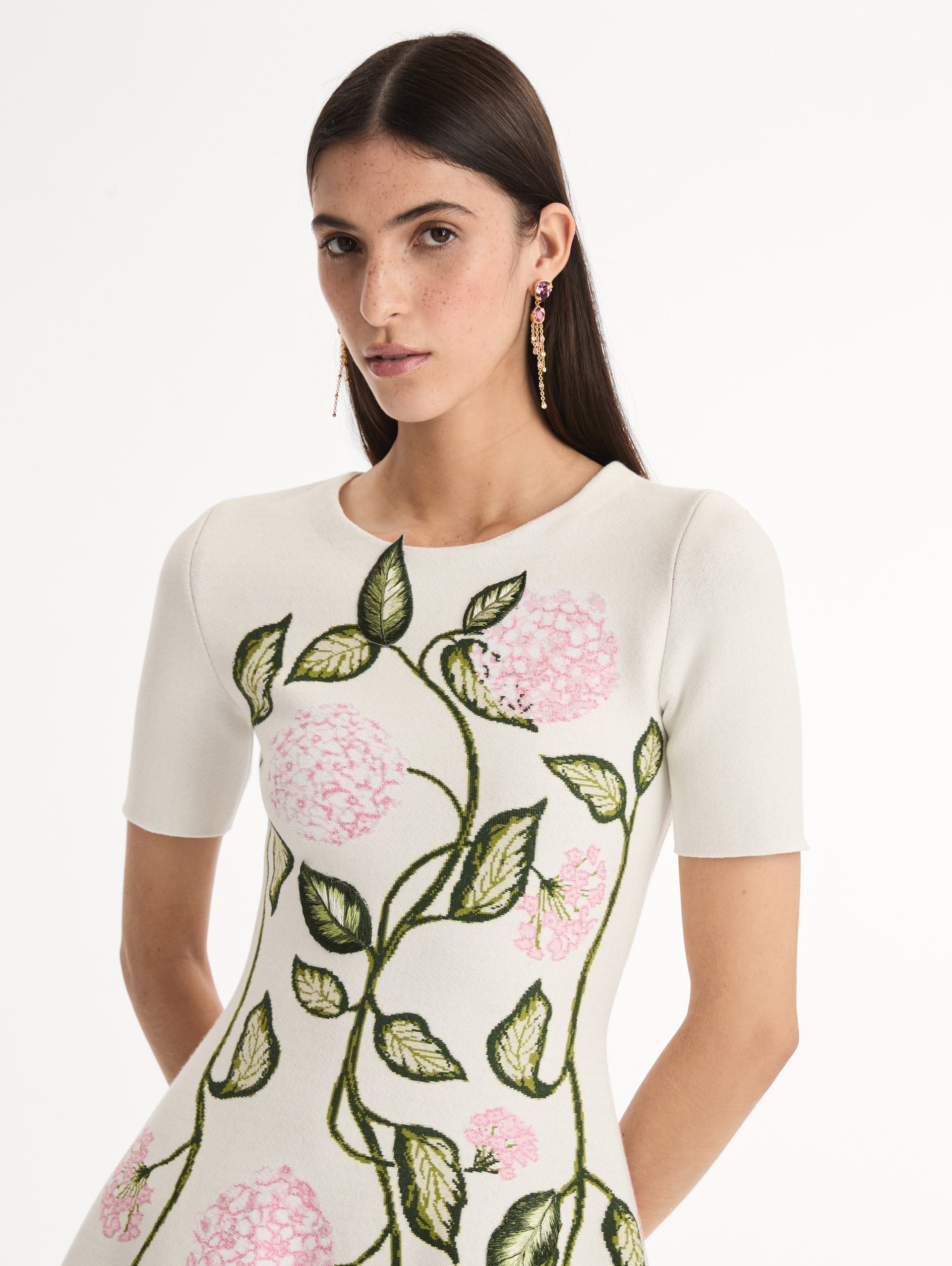 Porcelain Flower Jacquard Dress Ivory/pink / Oscar de la Renta