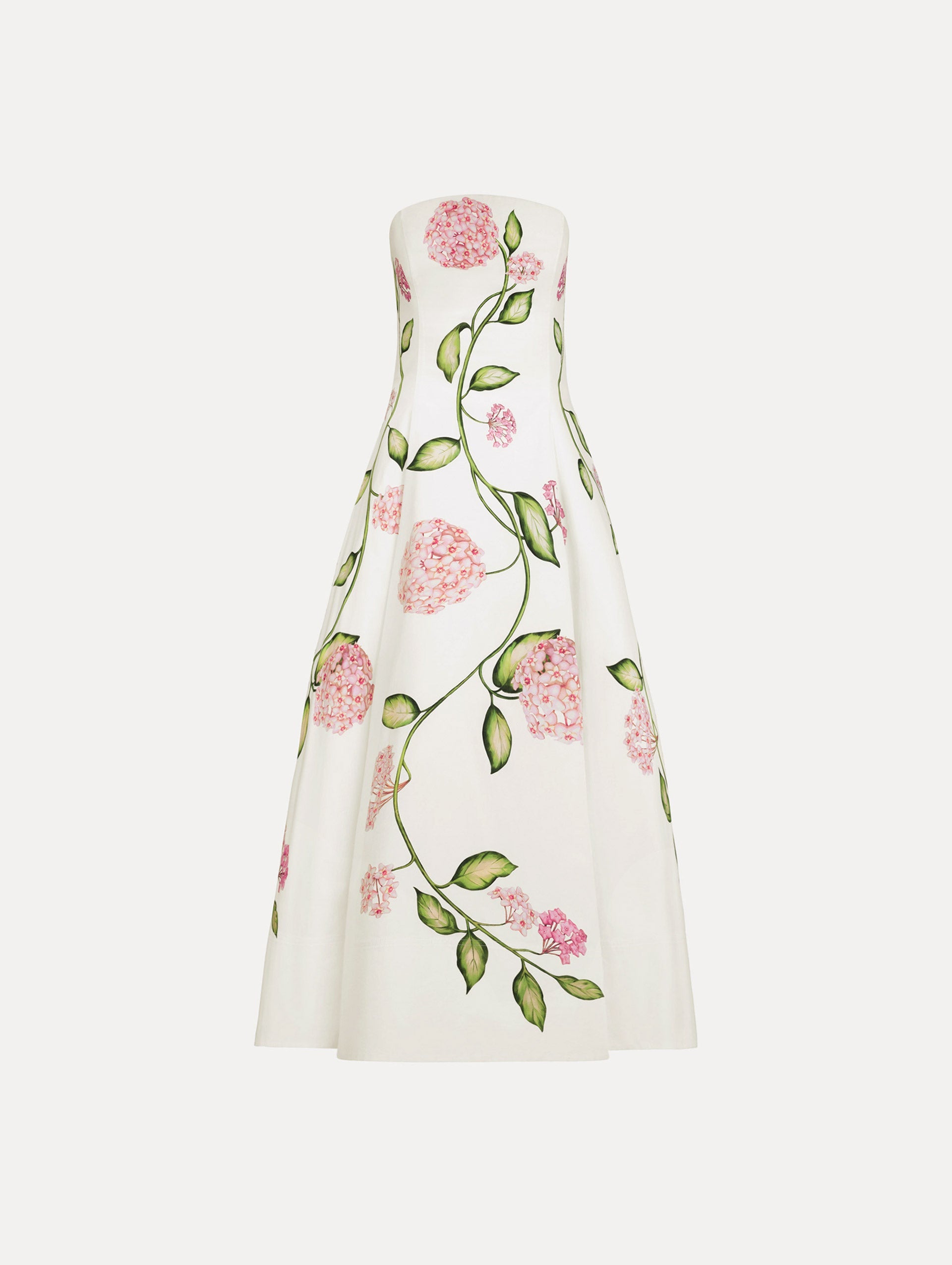Porcelain Flower Cotton Poplin Strapless Dress Pink/white / Oscar de la Renta