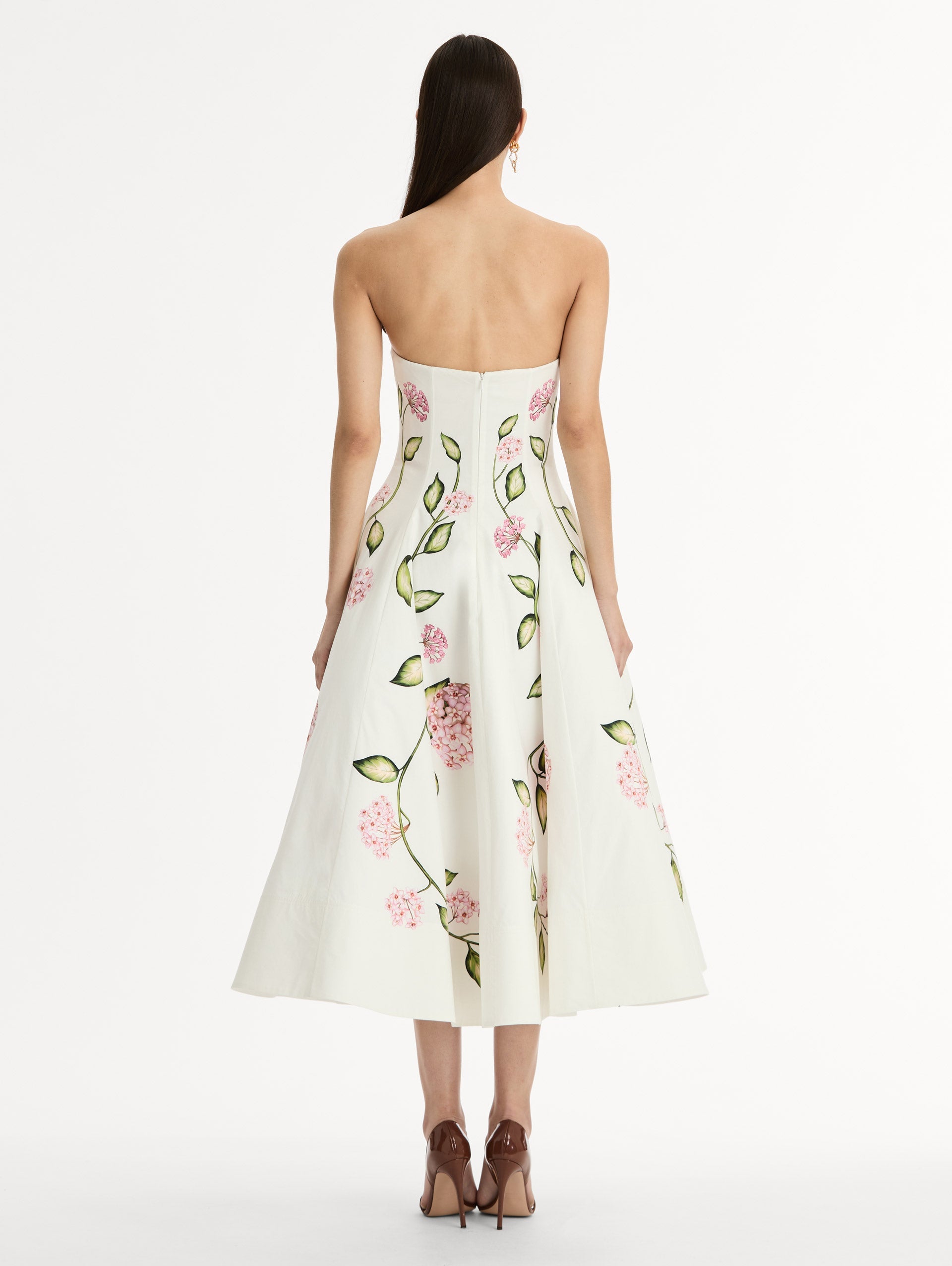 Porcelain Flower Cotton Poplin Strapless Dress Pink/white / Oscar de la Renta