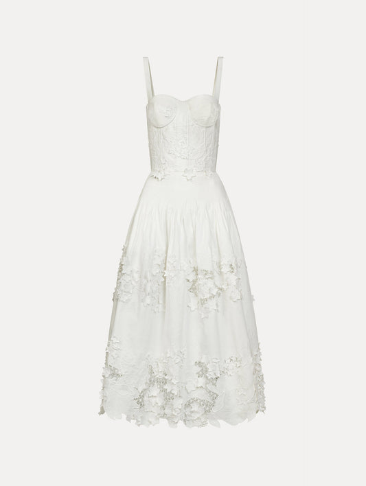 Porcelain Flower Guipure Bustier Dress White / Oscar de la Renta
