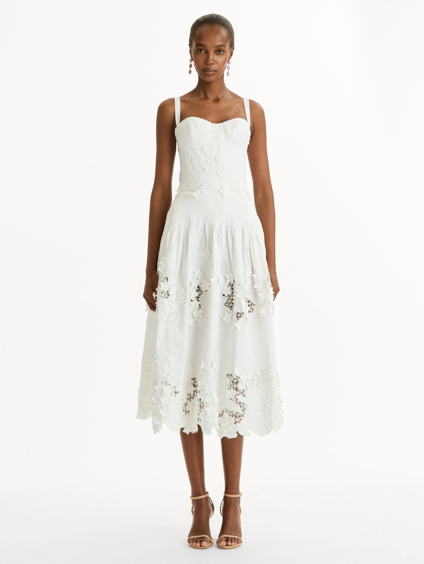 Porcelain Flower Guipure Bustier Dress White / Oscar de la Renta
