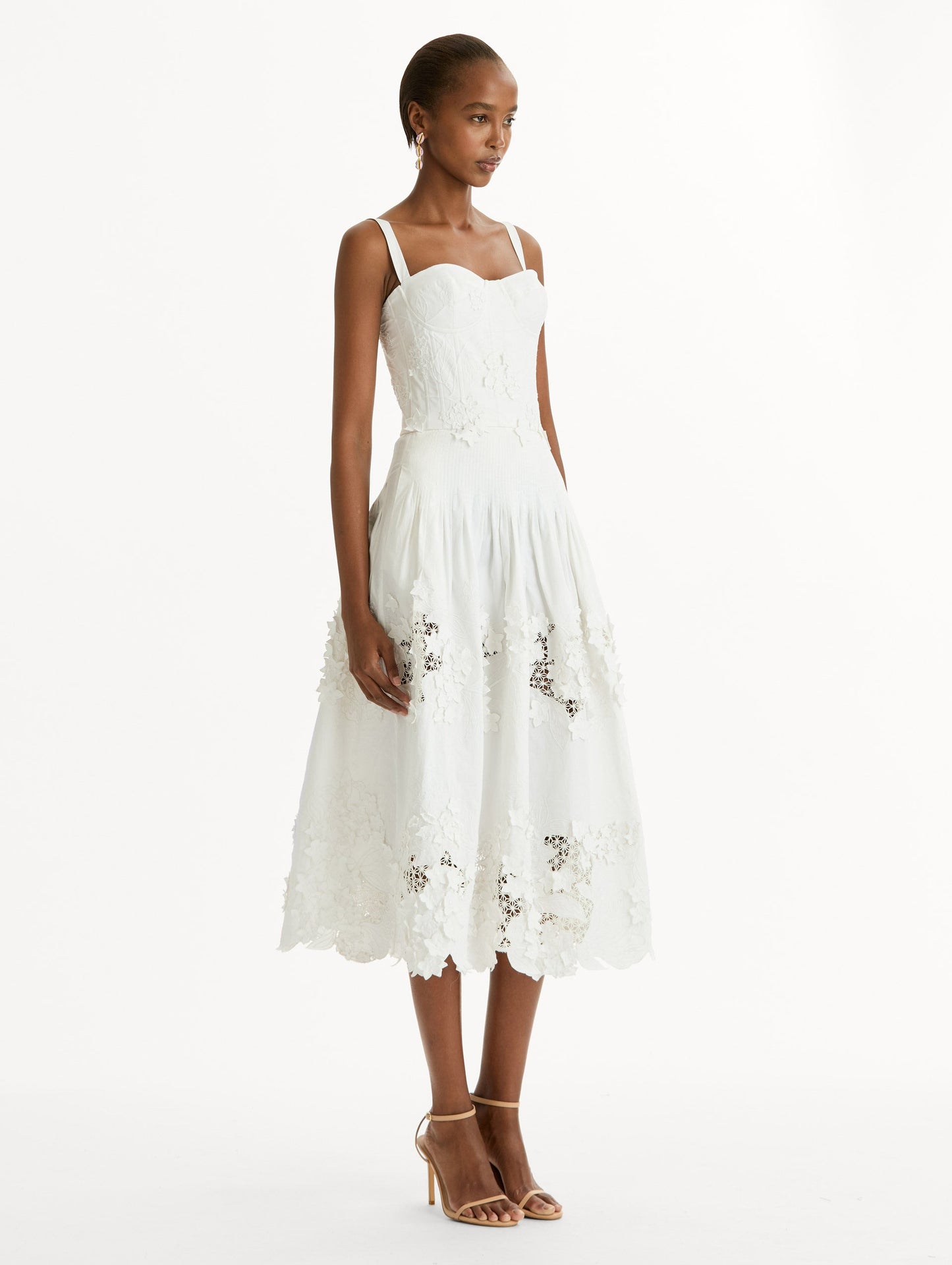 Porcelain Flower Guipure Bustier Dress White / Oscar de la Renta