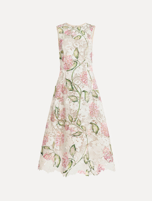 Porcelain Flower Guipure Sleeveless Dress Pink/white / Oscar de la Renta
