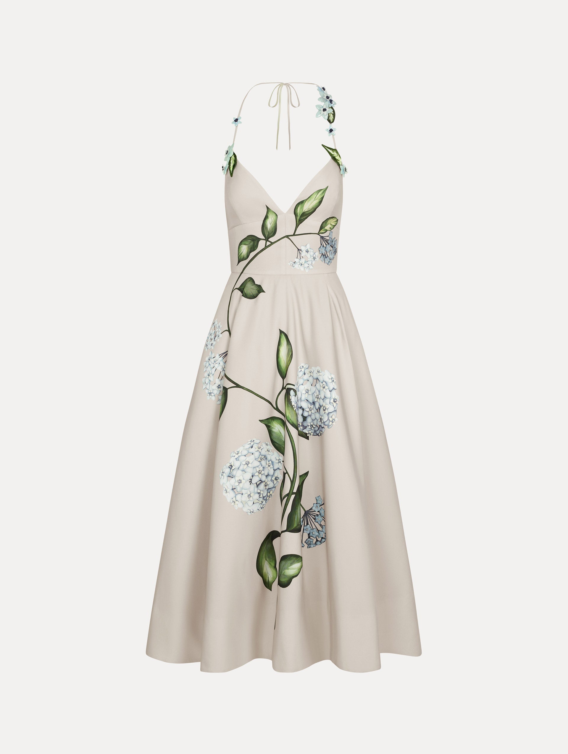 Porcelain Flower Faille Cocktail Dress Denim/oatmeal / Oscar de la Renta