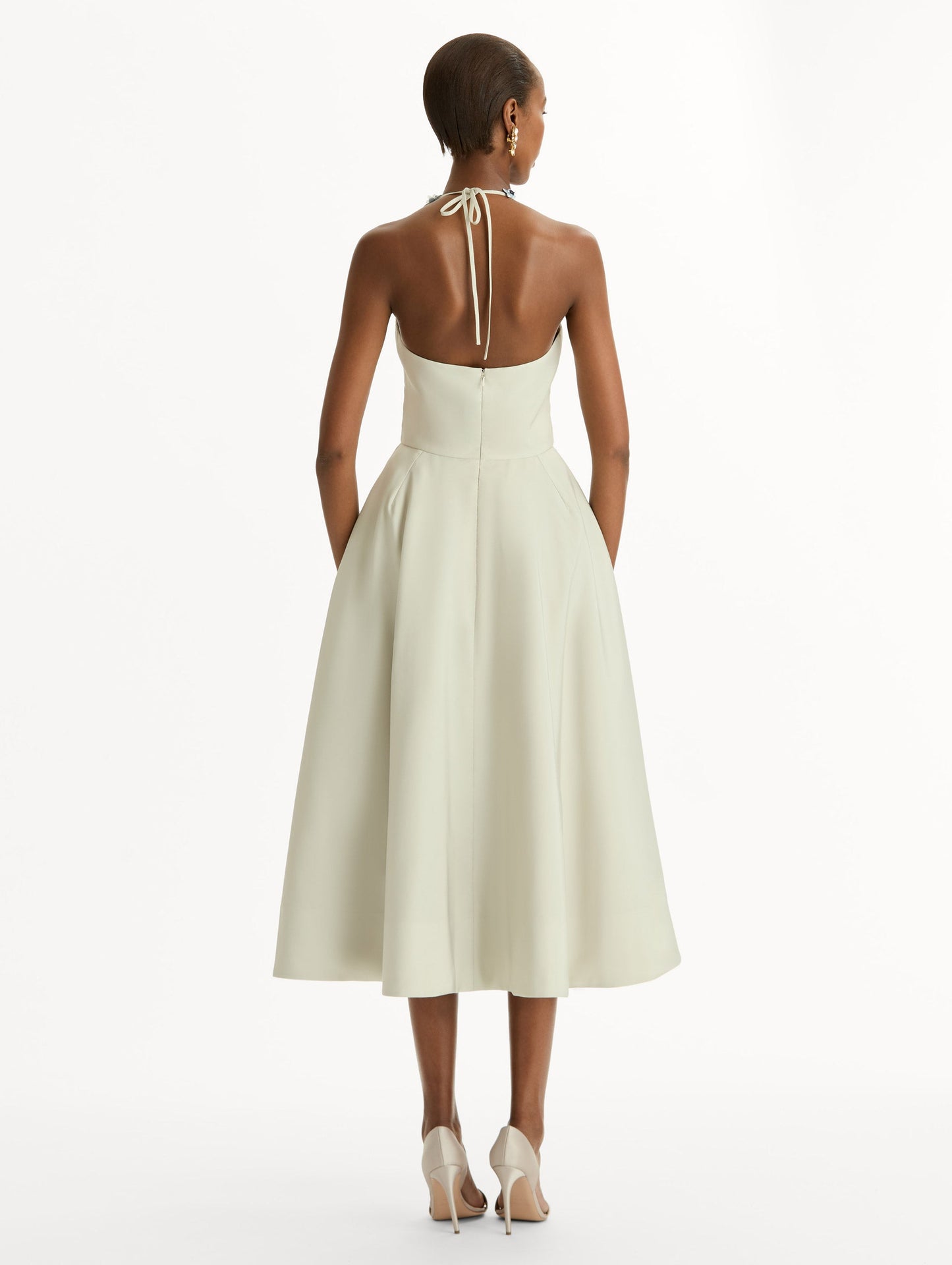 Porcelain Flower Faille Cocktail Dress Denim/oatmeal / Oscar de la Renta