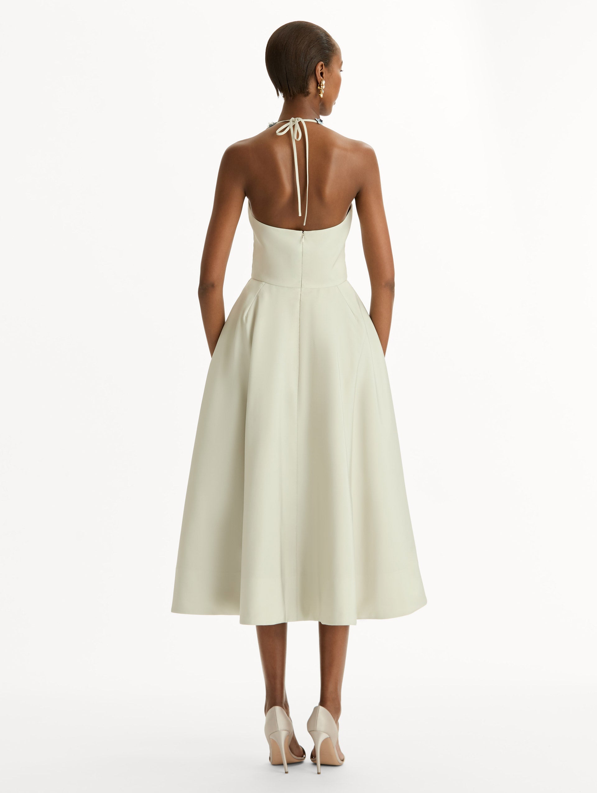Porcelain Flower Faille Cocktail Dress Denim/oatmeal / Oscar de la Renta