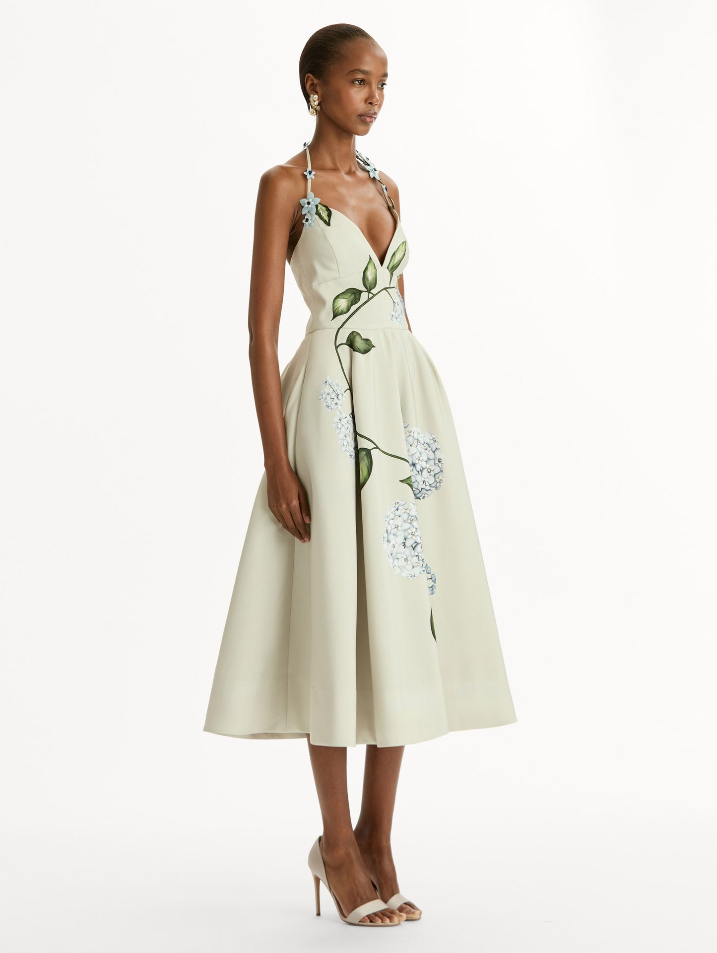 Porcelain Flower Faille Cocktail Dress Denim/oatmeal / Oscar de la Renta