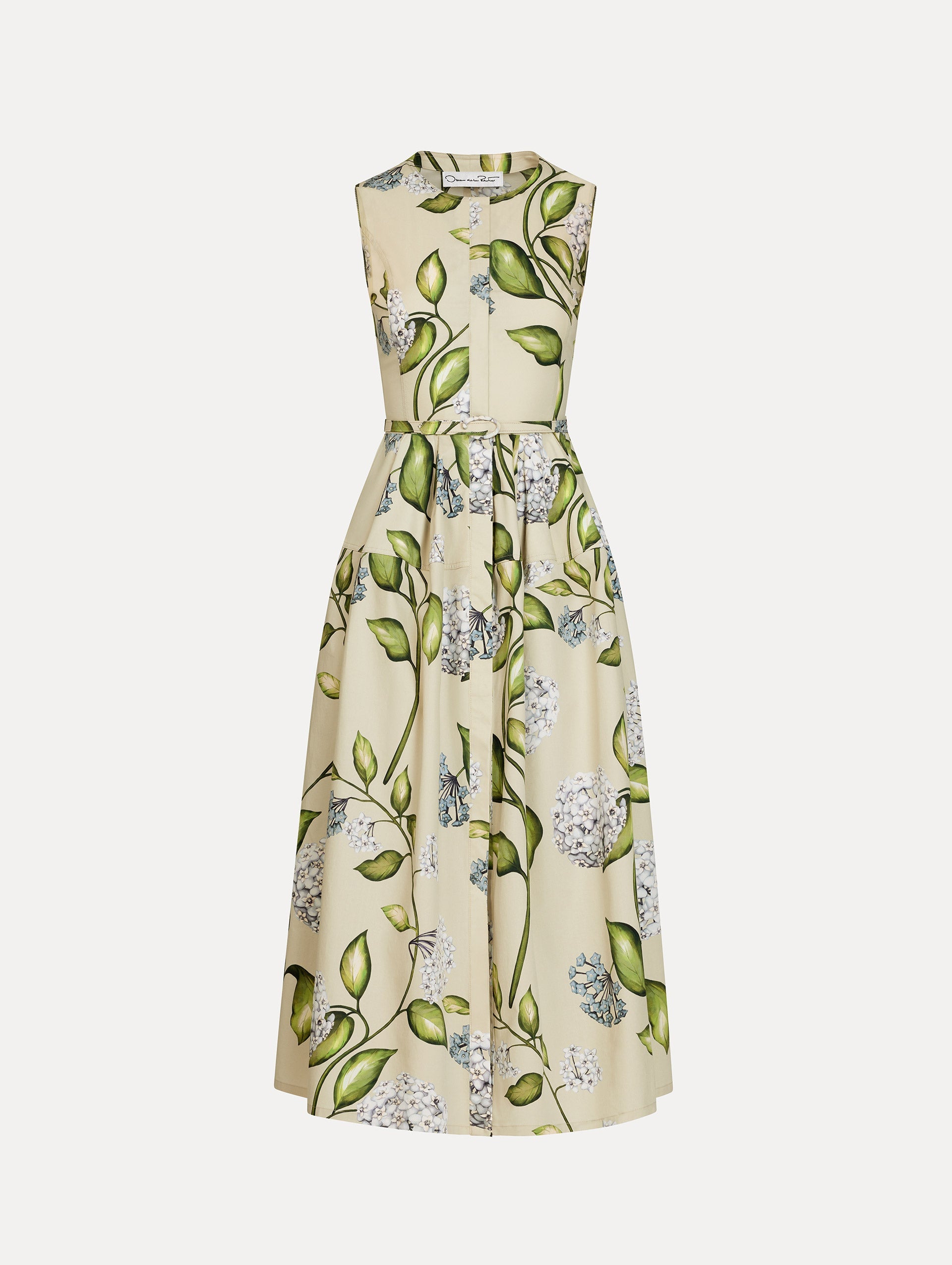 Porcelain Flower Cotton Poplin Dress Denim/oatmeal / Oscar de la Renta