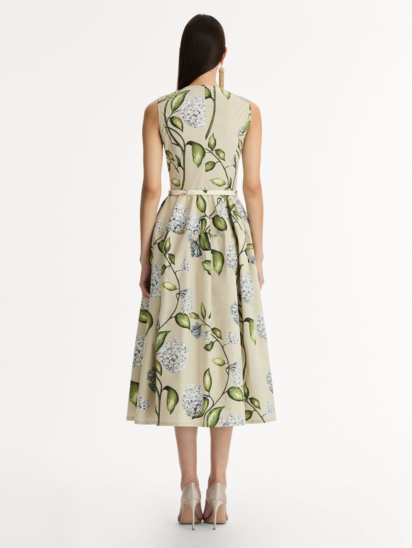 Porcelain Flower Cotton Poplin Dress Denim/oatmeal / Oscar de la Renta