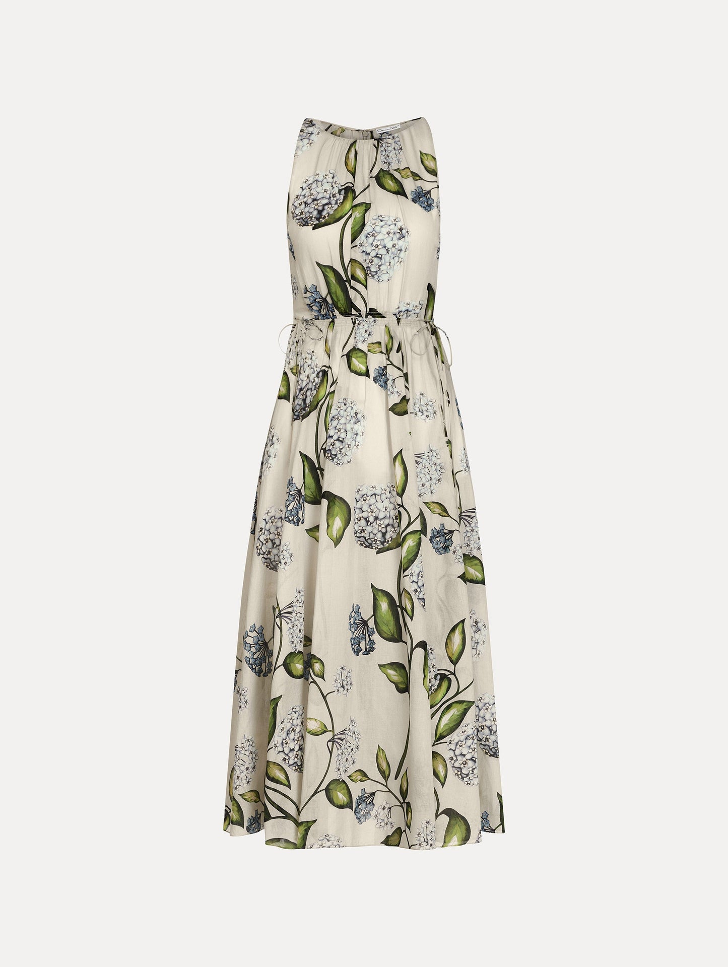 Porcelain Flower Cotton Poplin Pleated Dress Denim/oatmeal / Oscar de la Renta