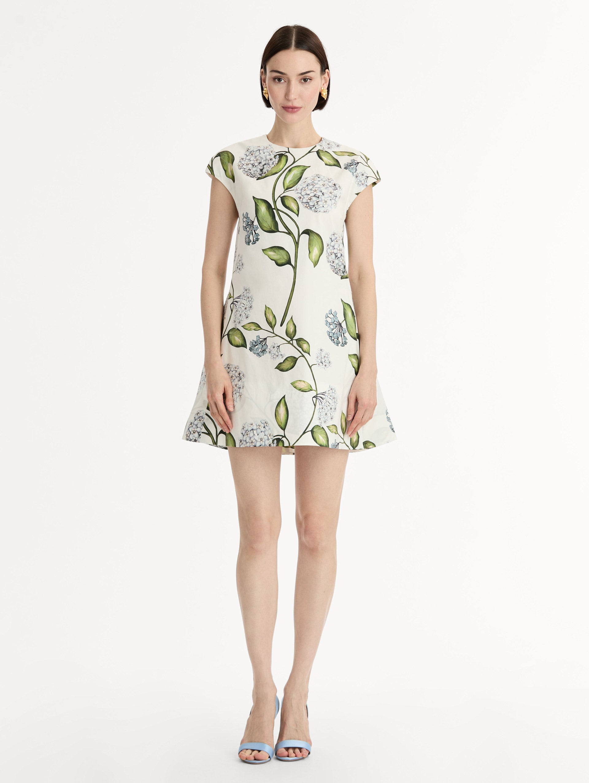 Porcelain Flower Cotton Poplin Mini Dress Denim/white / Oscar de la Renta