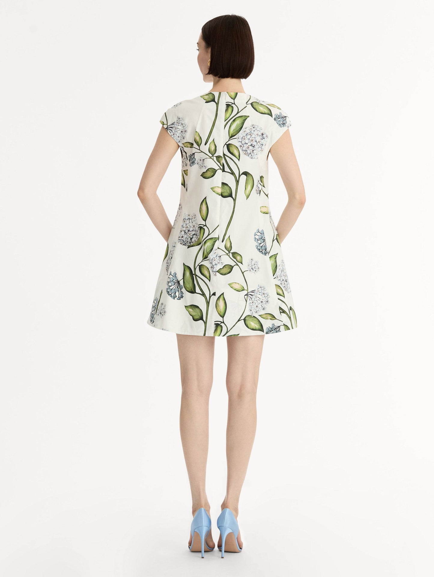 Porcelain Flower Cotton Poplin Mini Dress Denim/white / Oscar de la Renta