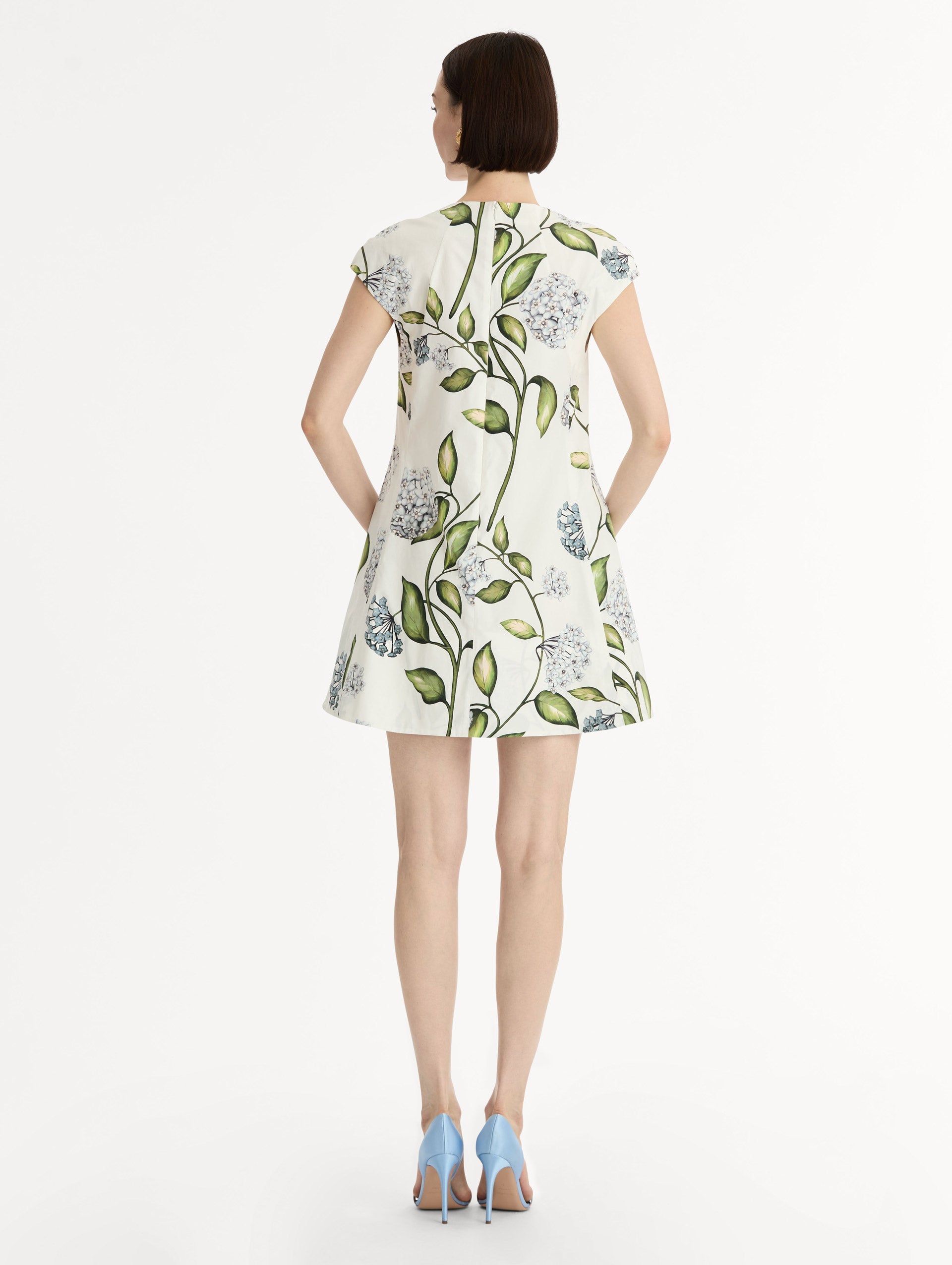 Porcelain Flower Cotton Poplin Mini Dress Denim/white / Oscar de la Renta