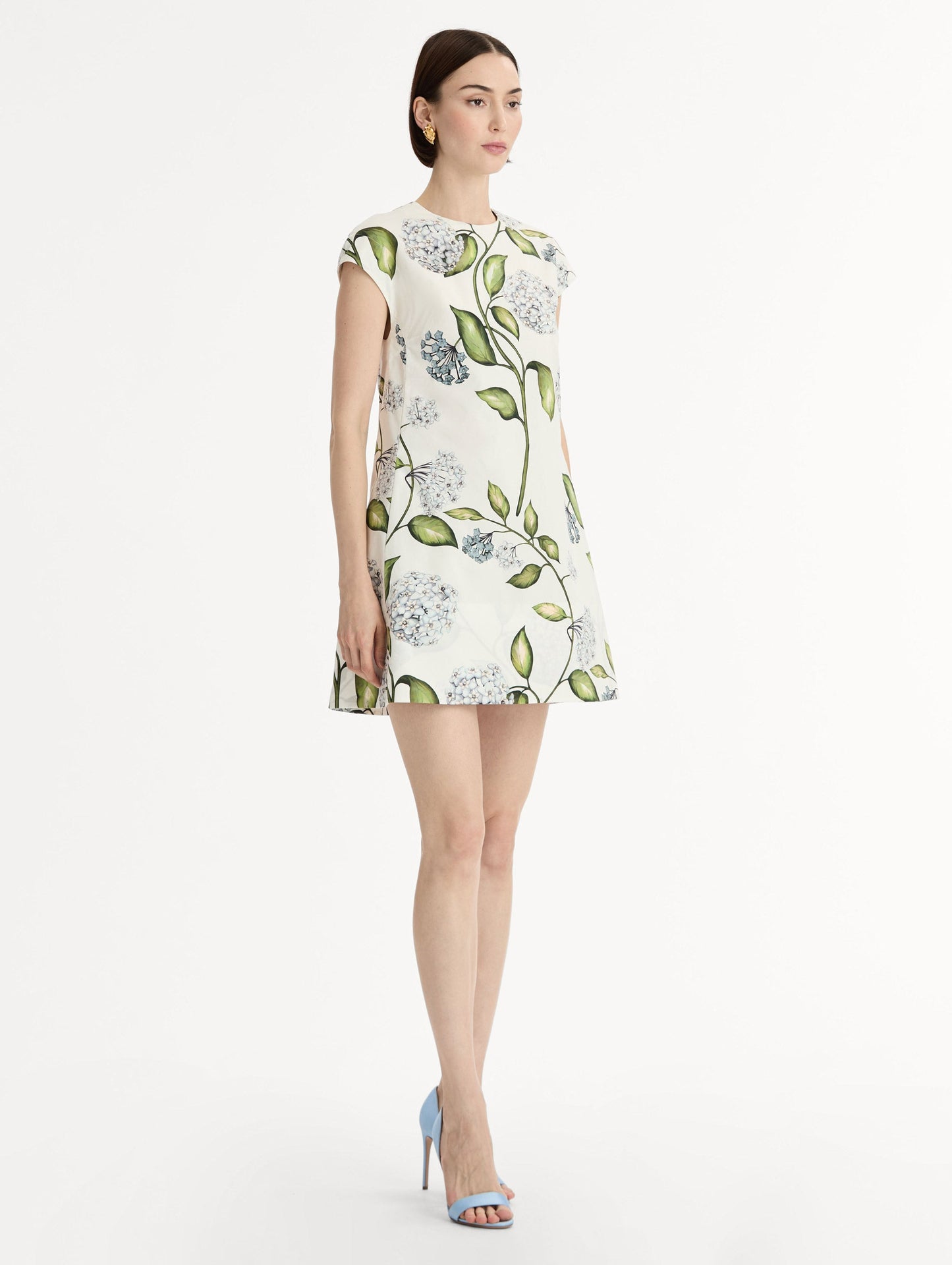 Porcelain Flower Cotton Poplin Mini Dress Denim/white / Oscar de la Renta