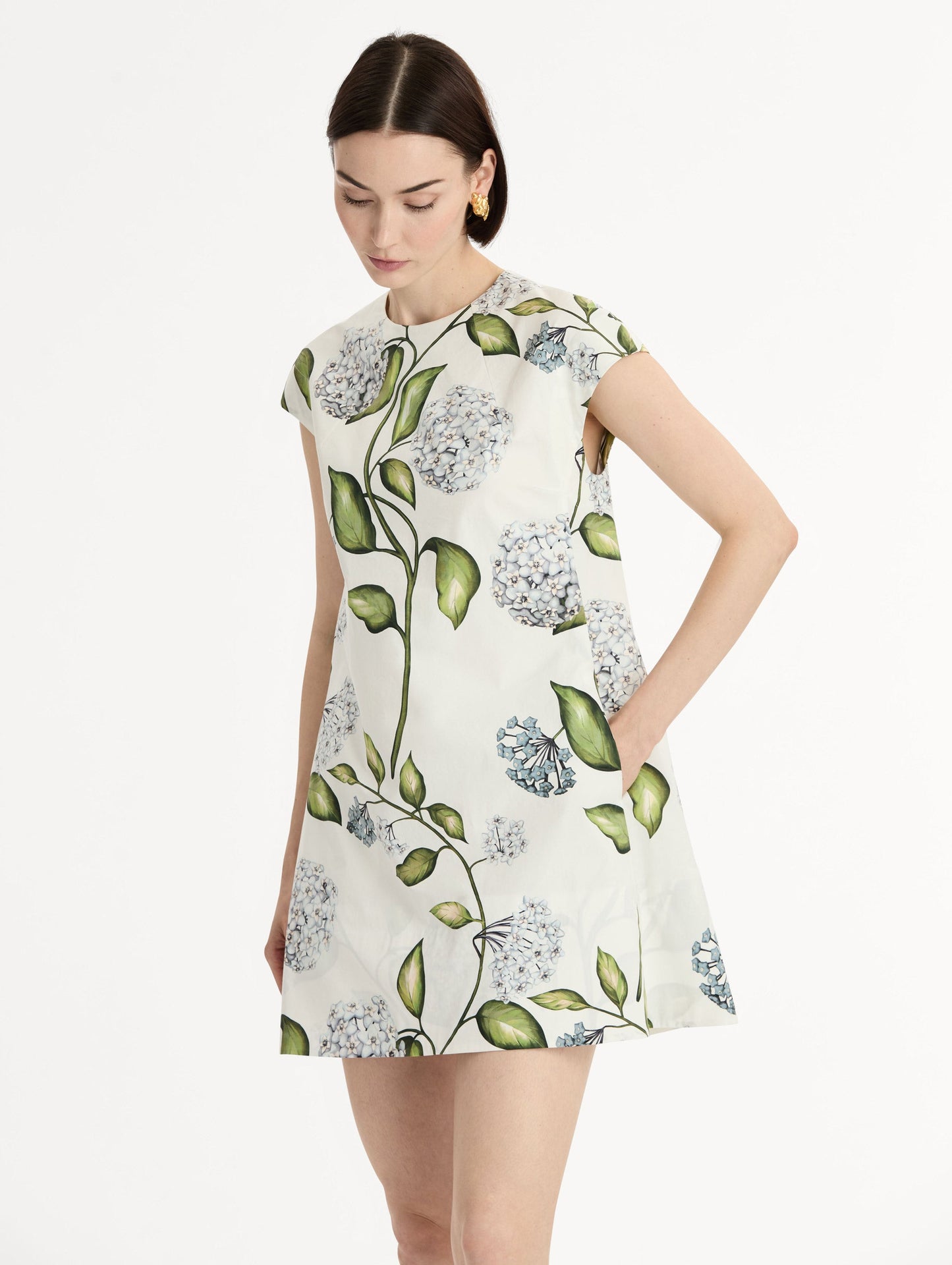 Porcelain Flower Cotton Poplin Mini Dress Denim/white / Oscar de la Renta