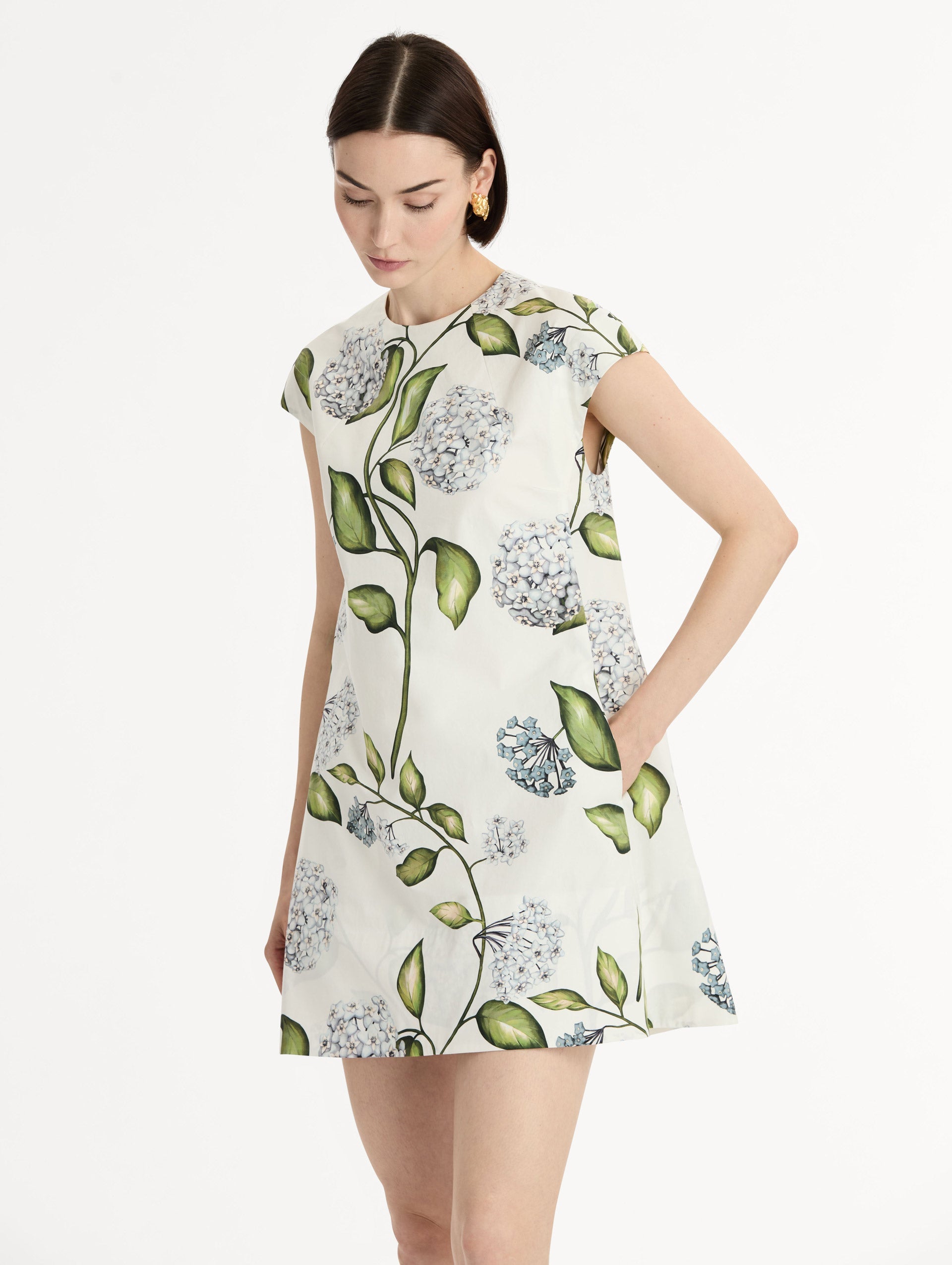 Porcelain Flower Cotton Poplin Mini Dress Denim/white / Oscar de la Renta