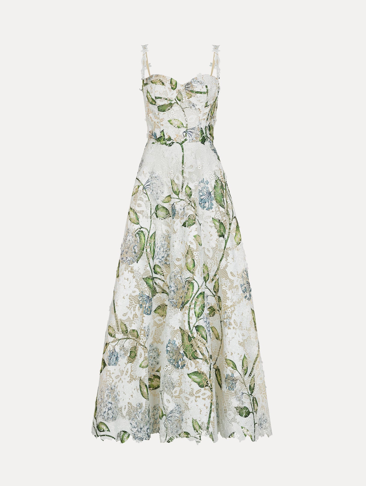 Porcelain Flower Guipure Cocktail Dress Denim/white / Oscar de la Renta
