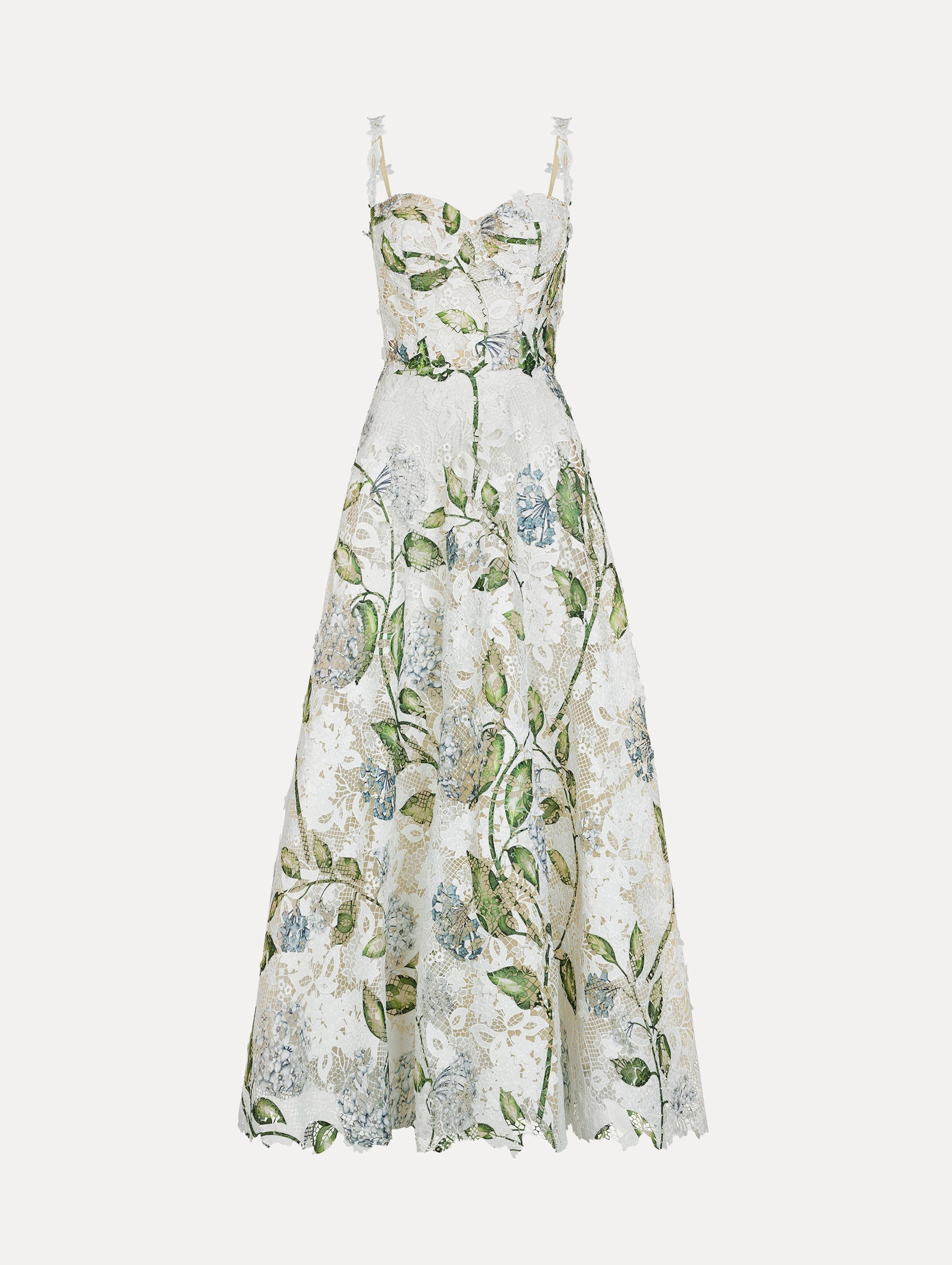 Porcelain Flower Guipure Cocktail Dress Denim/white / Oscar de la Renta