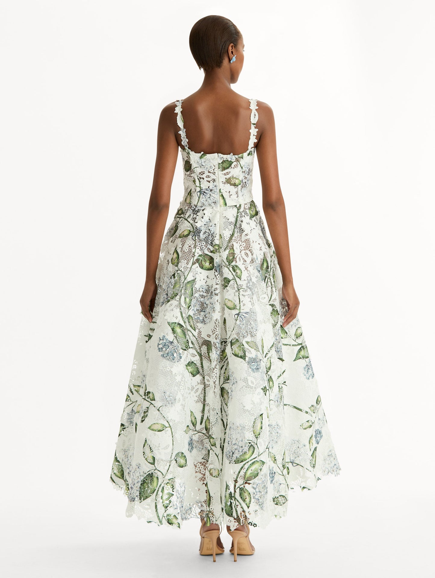 Porcelain Flower Guipure Cocktail Dress Denim/white / Oscar de la Renta