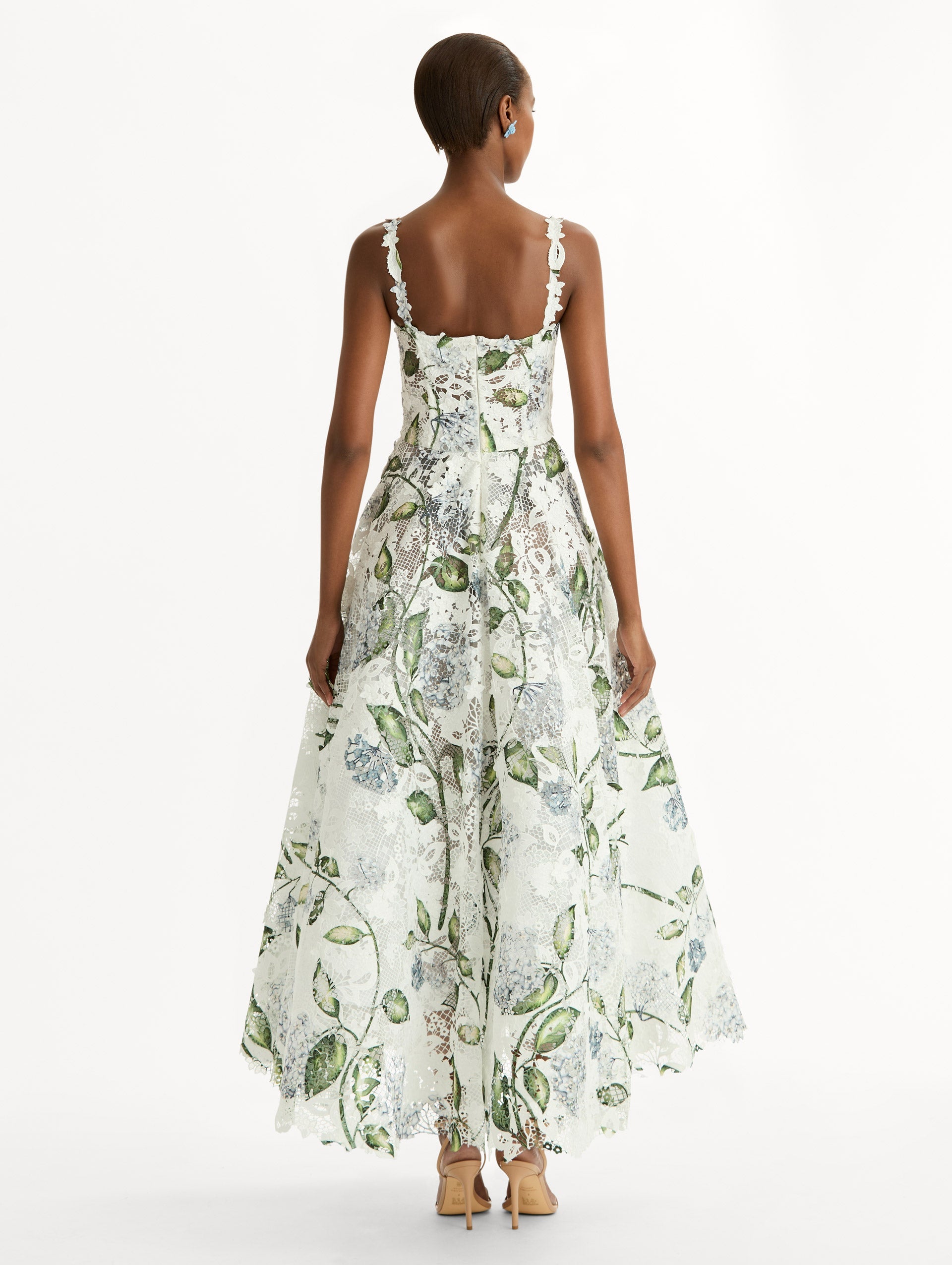 Porcelain Flower Guipure Cocktail Dress Denim/white / Oscar de la Renta