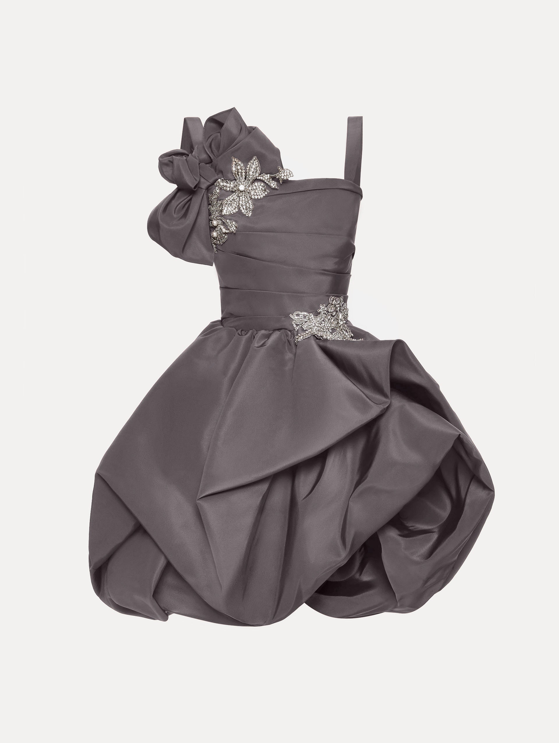 Brooch Embroidered Cocktail Sleeveless Dress Stone / Oscar de la Renta